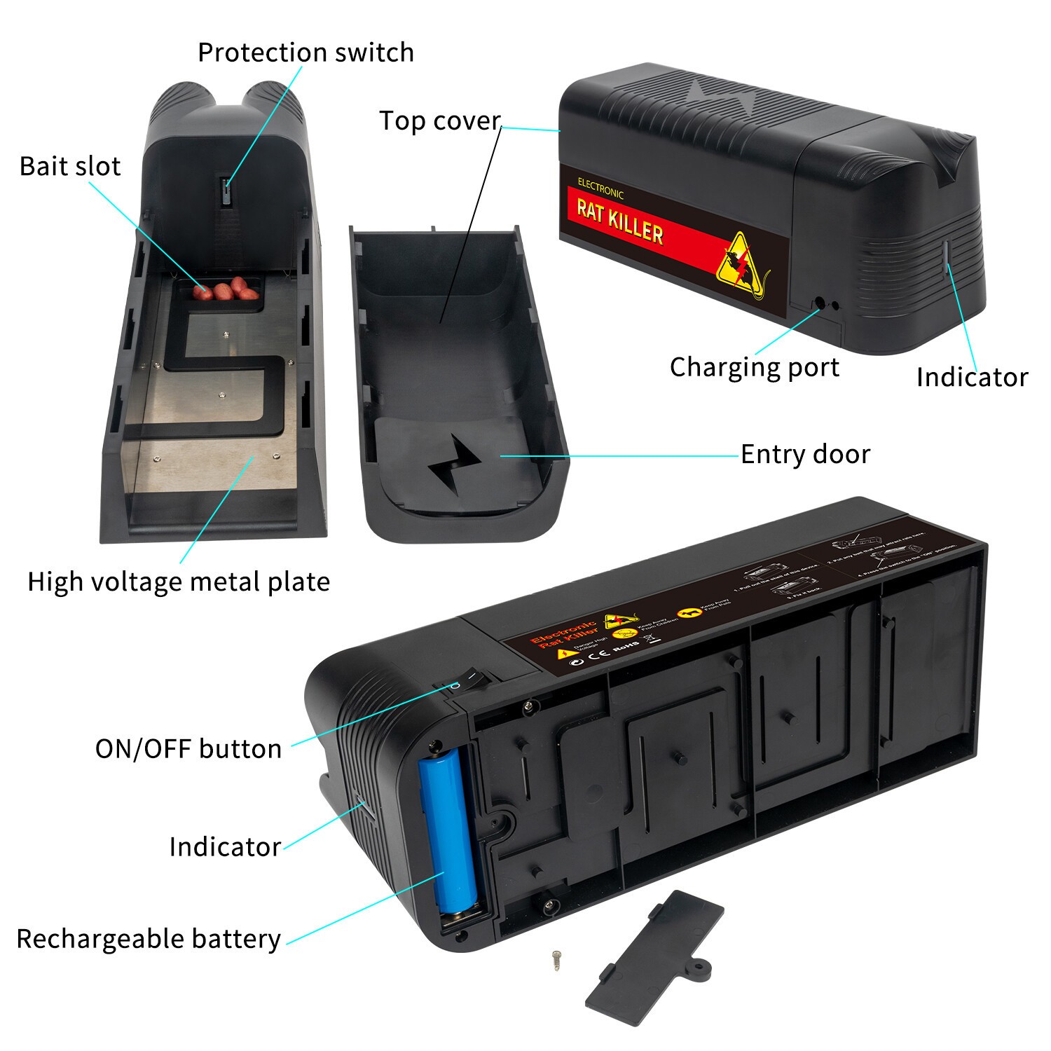 3PCS Electronic Mouse Trap Victor Control Rat Killer Pest Electric Rodent Zapper