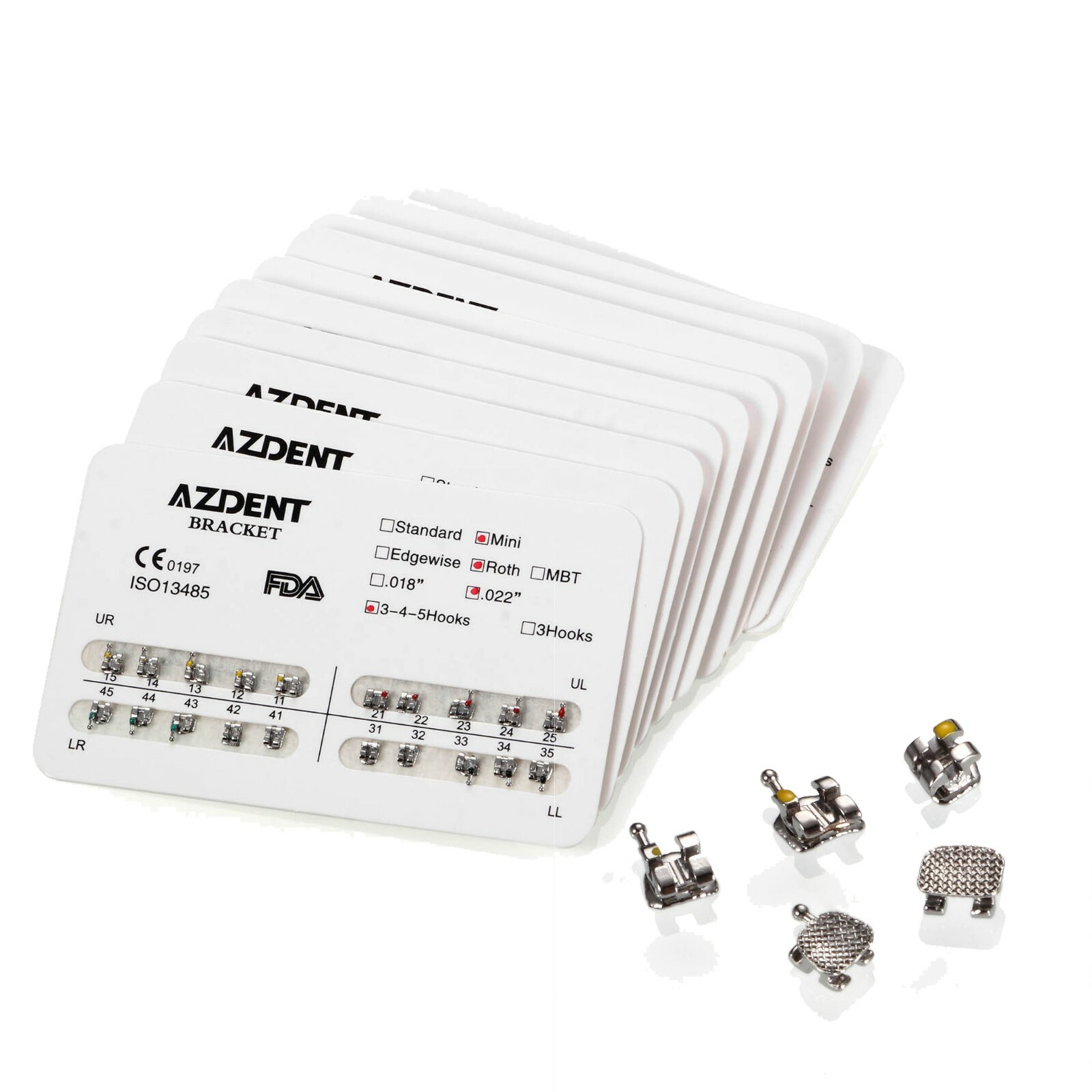 10X AZDENT Dental Orthodontic Brackets Braces Metal Mini MBT/Roth.022 Hook 3 4 5