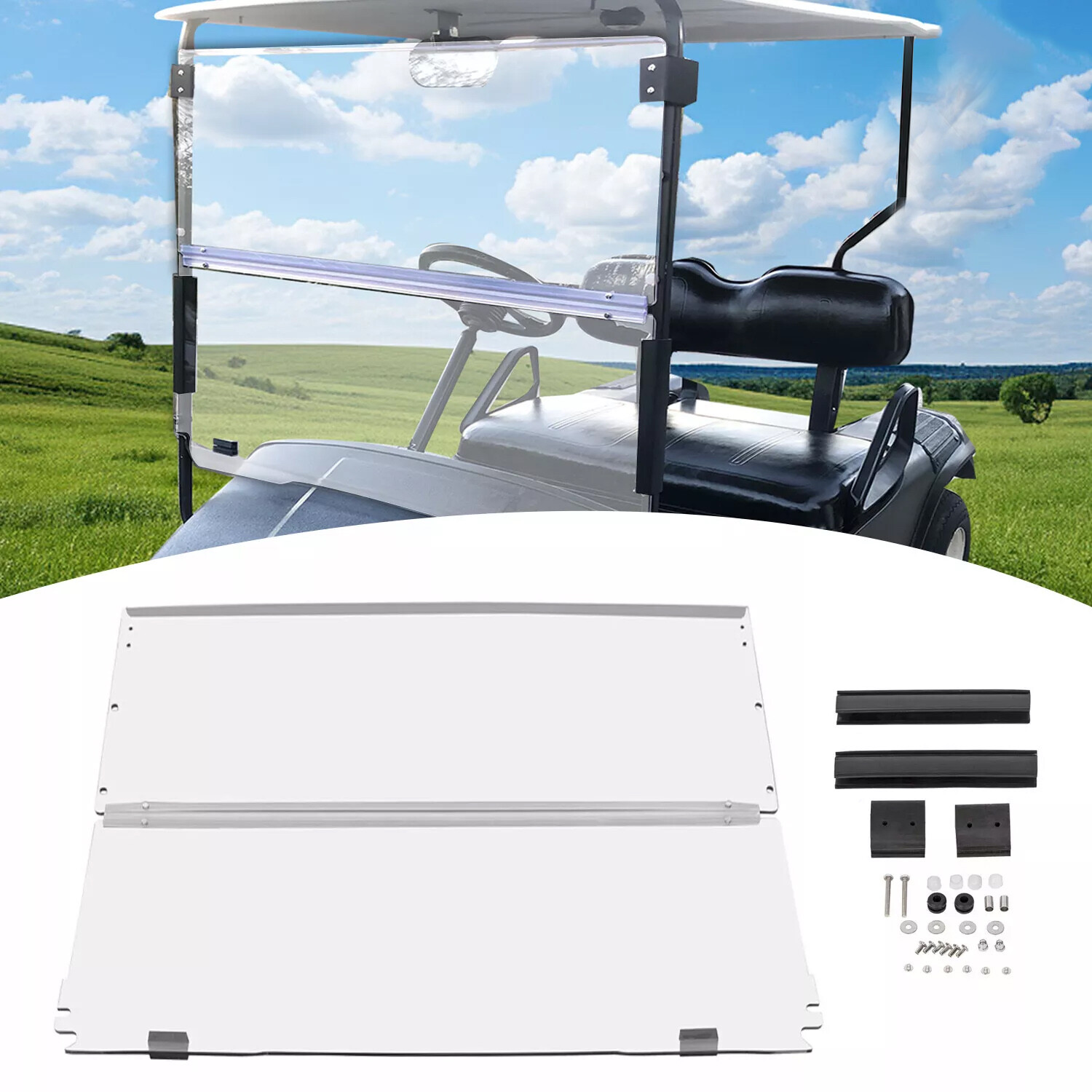 For EZGO TXT & Medalist 1994-2014 Golf Cart Clear Folding Windshield Windscreen