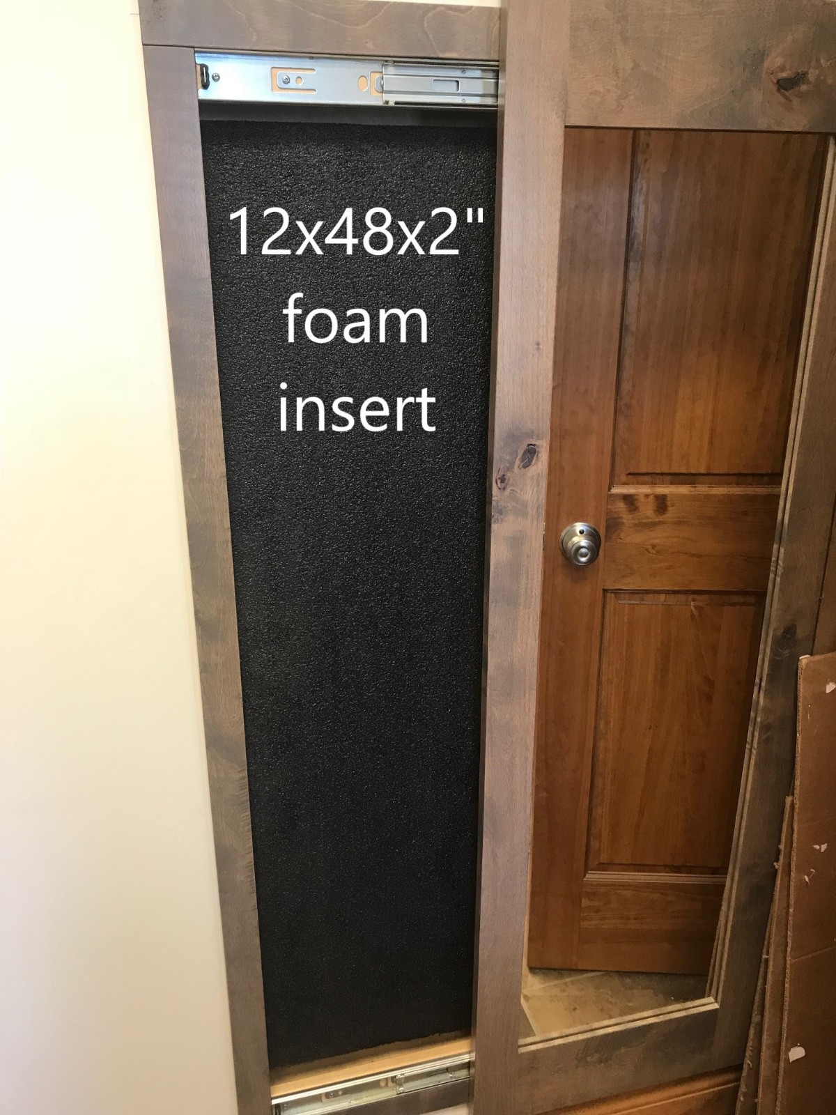 Hidden storage mirror, In-wall gun safe concealment cabinet - American Walnut