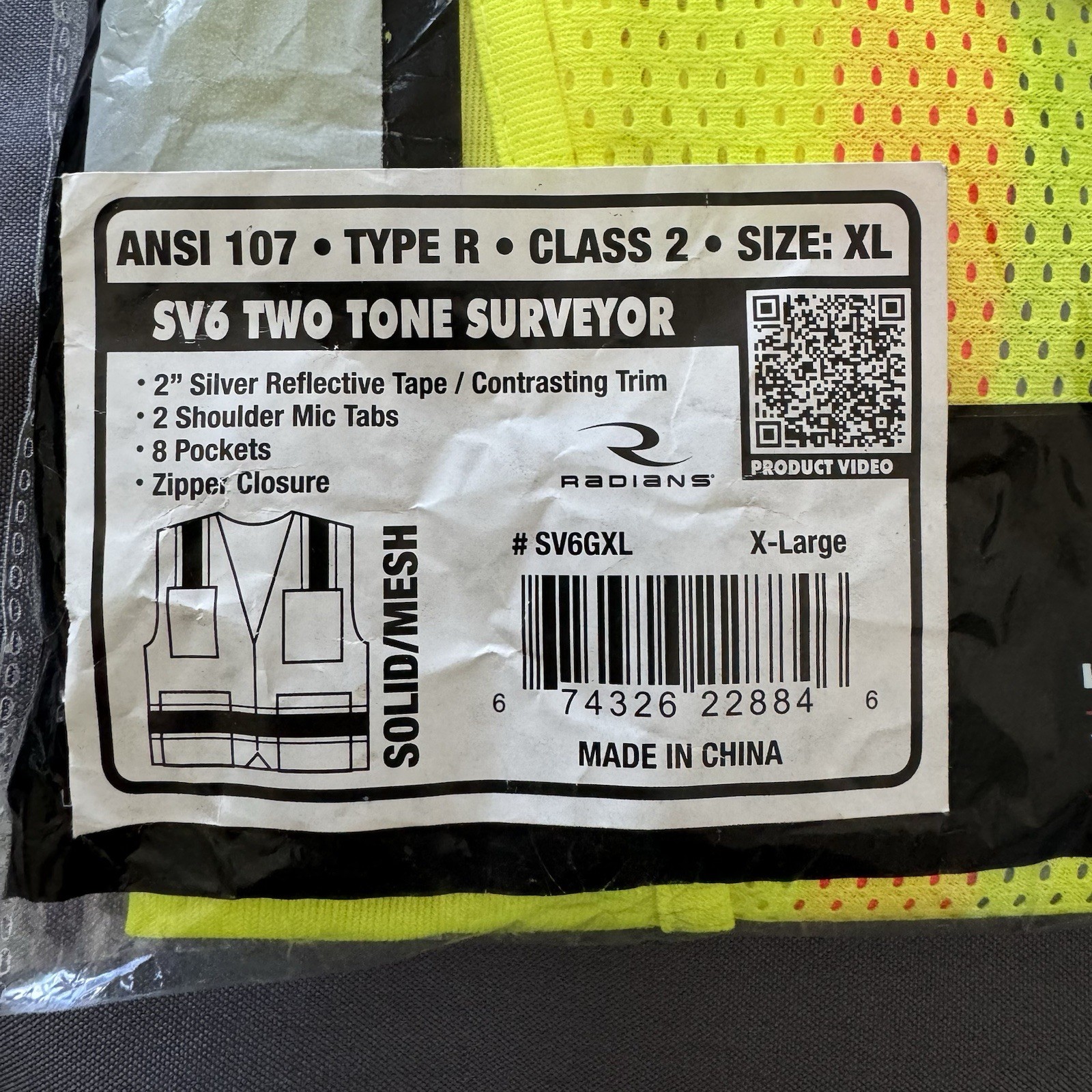 Radians SV6GXL Yellow Class 2 XL Hi-Viz Two-Tone Surveyor Safety Vest-Type R