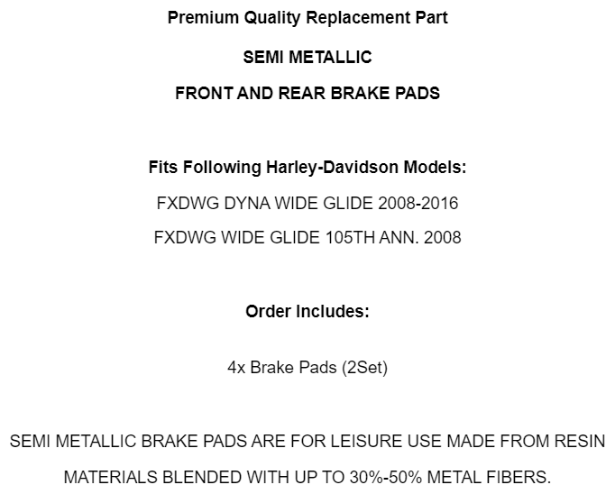 Front Rear Brake Pads for Harley Davidson Fxdwg Dyna Wide Glide 2008-2016
