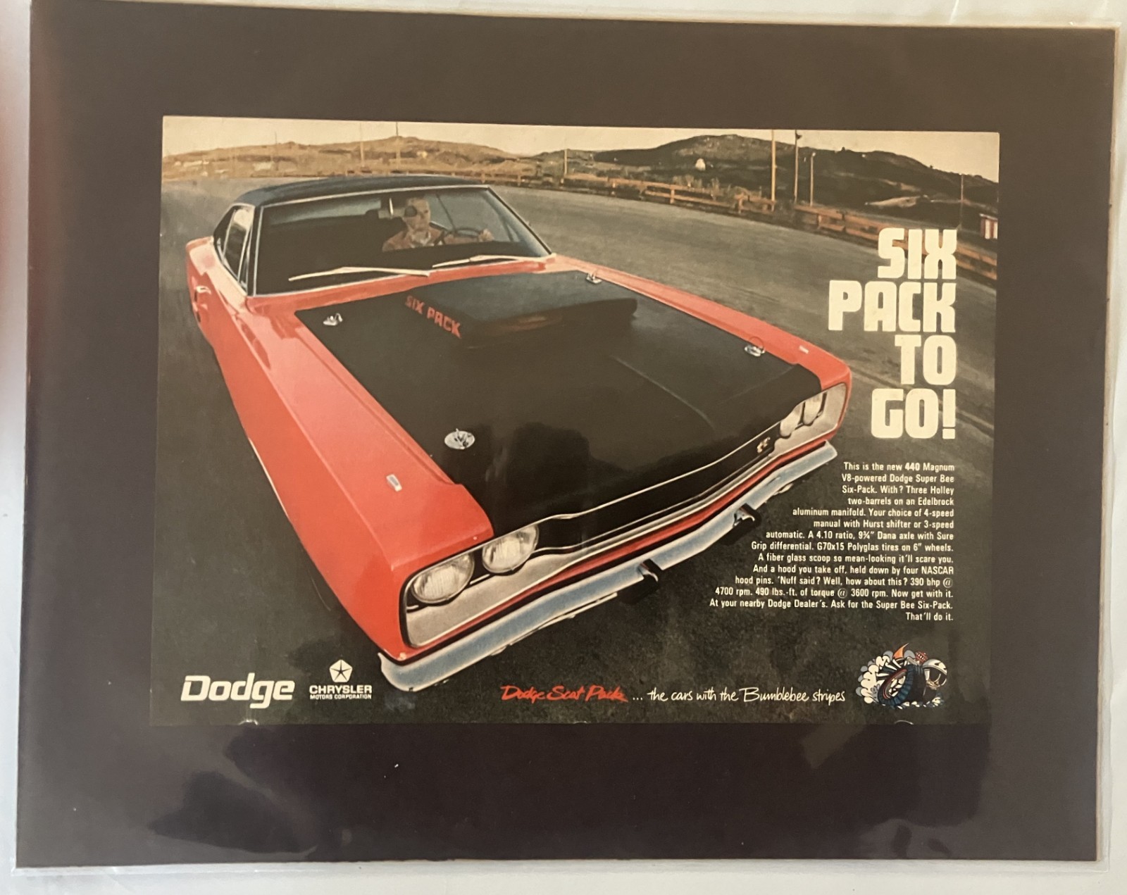 *Ready to Display*1969 Dodge Super Bee NHRA Coronet Six Pack*original* car ad c