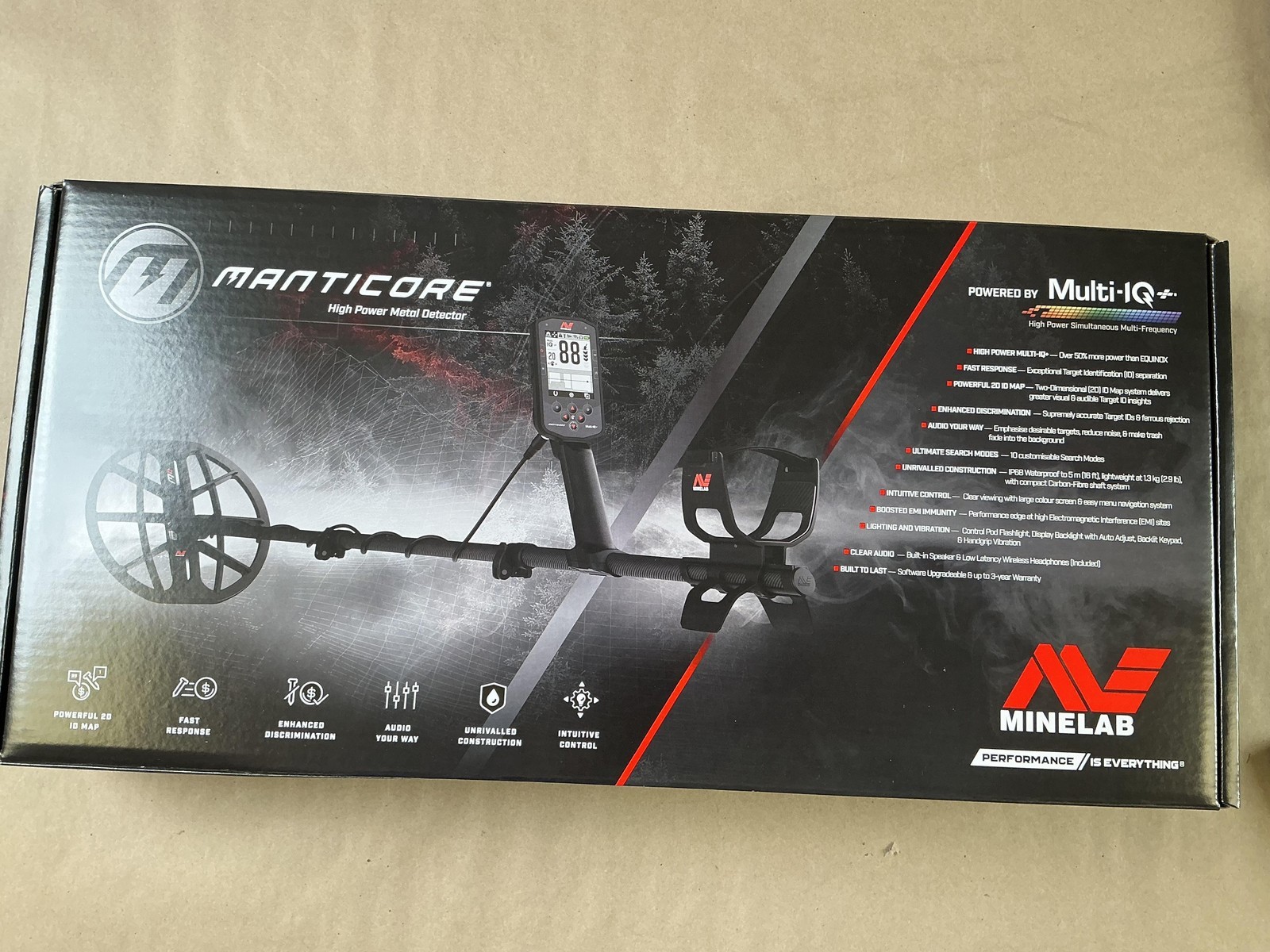 Minelab Manticore Multi-IQ+ High Power Metal Detector Boxed Kit Search Coil