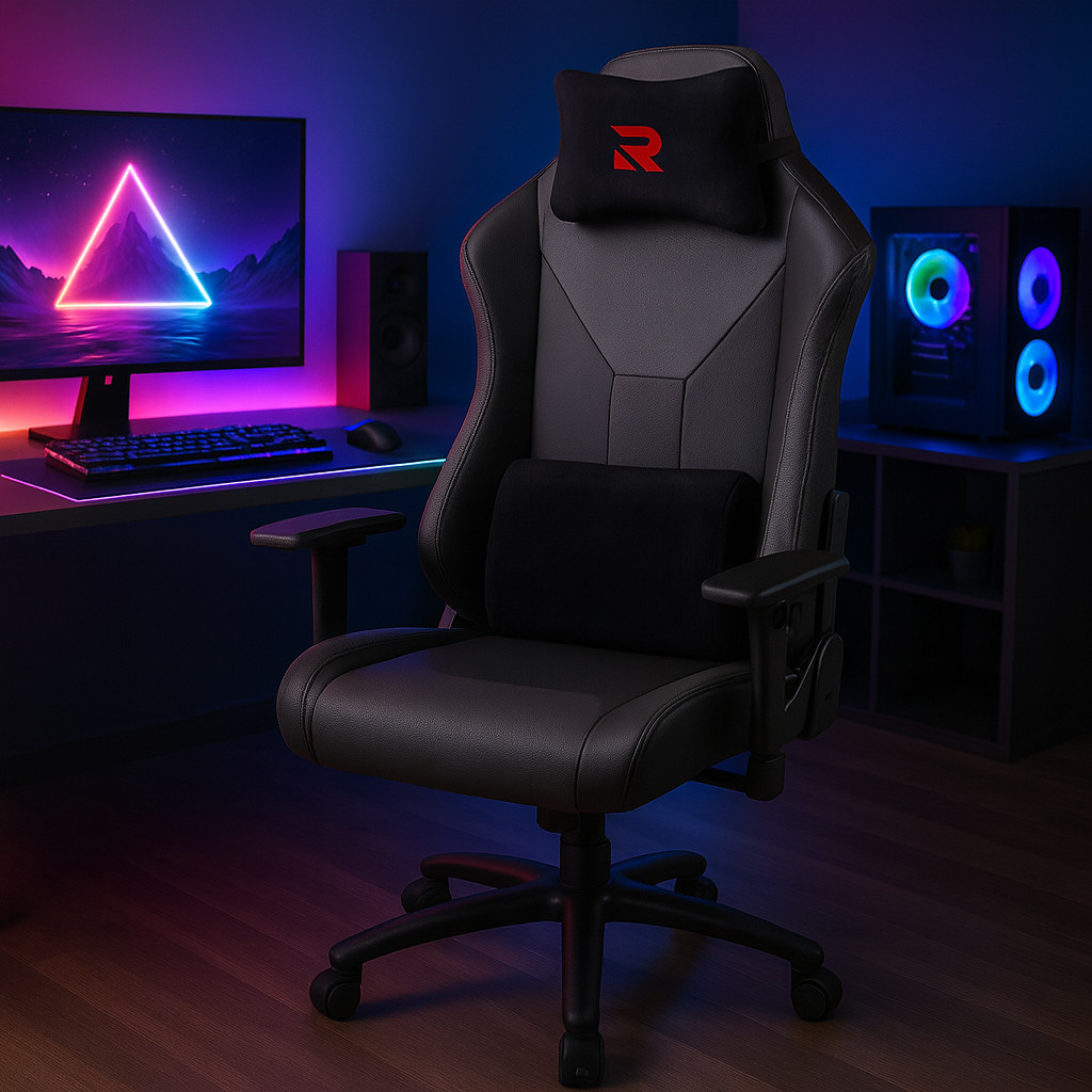 Rimiking Gaming Chair - Carbon Grey, Brand NEW, Ergonomic. Vibrating Seat Pillow