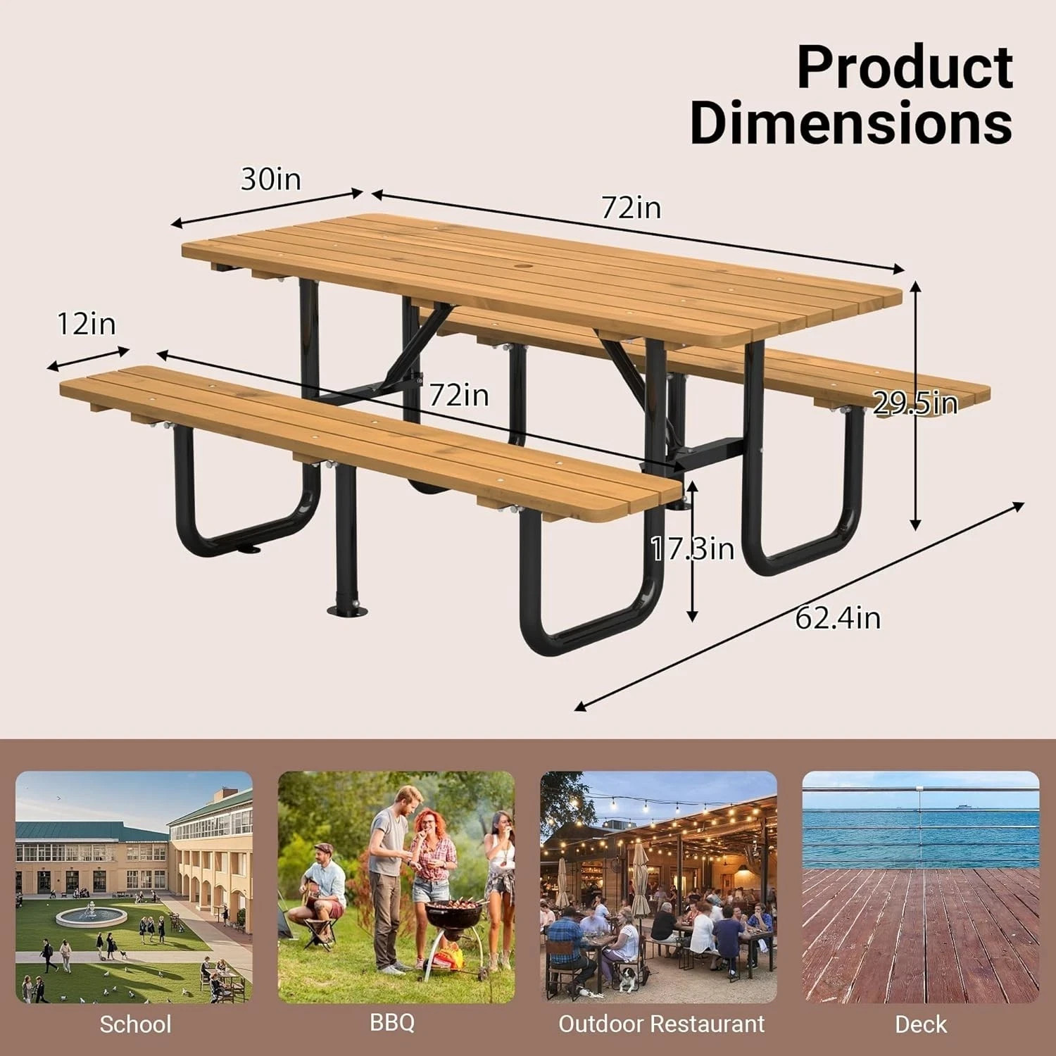 Picnic Table With Bench Outdoor Wooden Table and Chair Set for 6 People