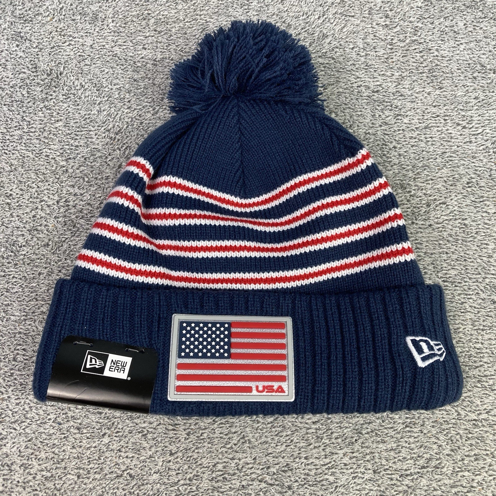 2025 Ryder Cup New Era USA Navy/Red Winter Pom Beanie/Hat - New