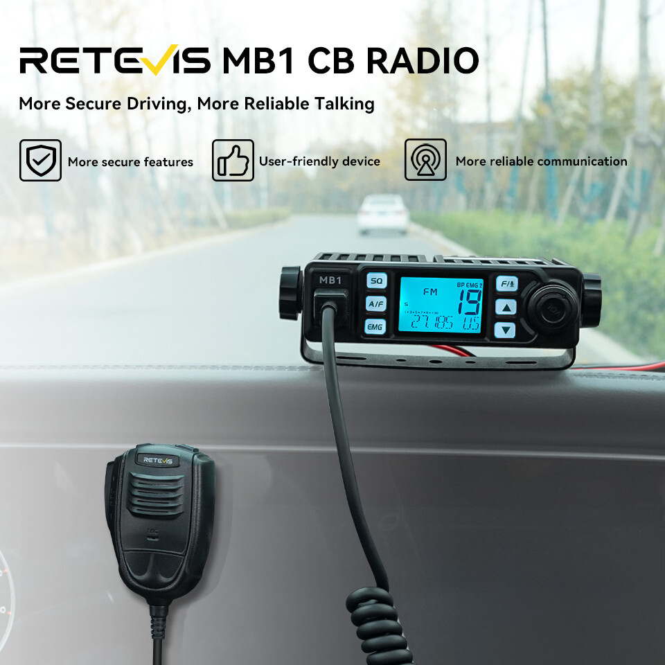 Retevis MB1 CB Radio Dual-Mode AM/FM,12V/24,4 W,40Channel +MR500 CB Antenna