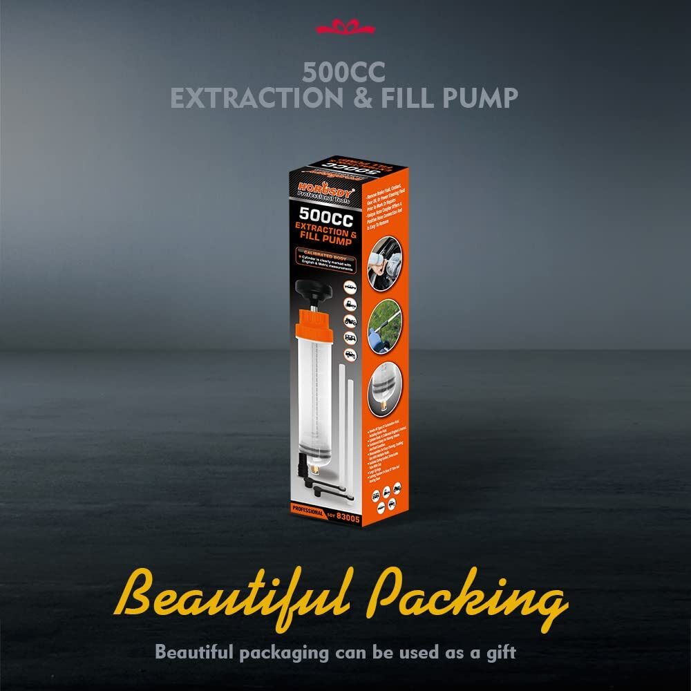 HORUSDY 500CC Fluid Extractor Automotive Oil Extractor Syringe Pump Manual