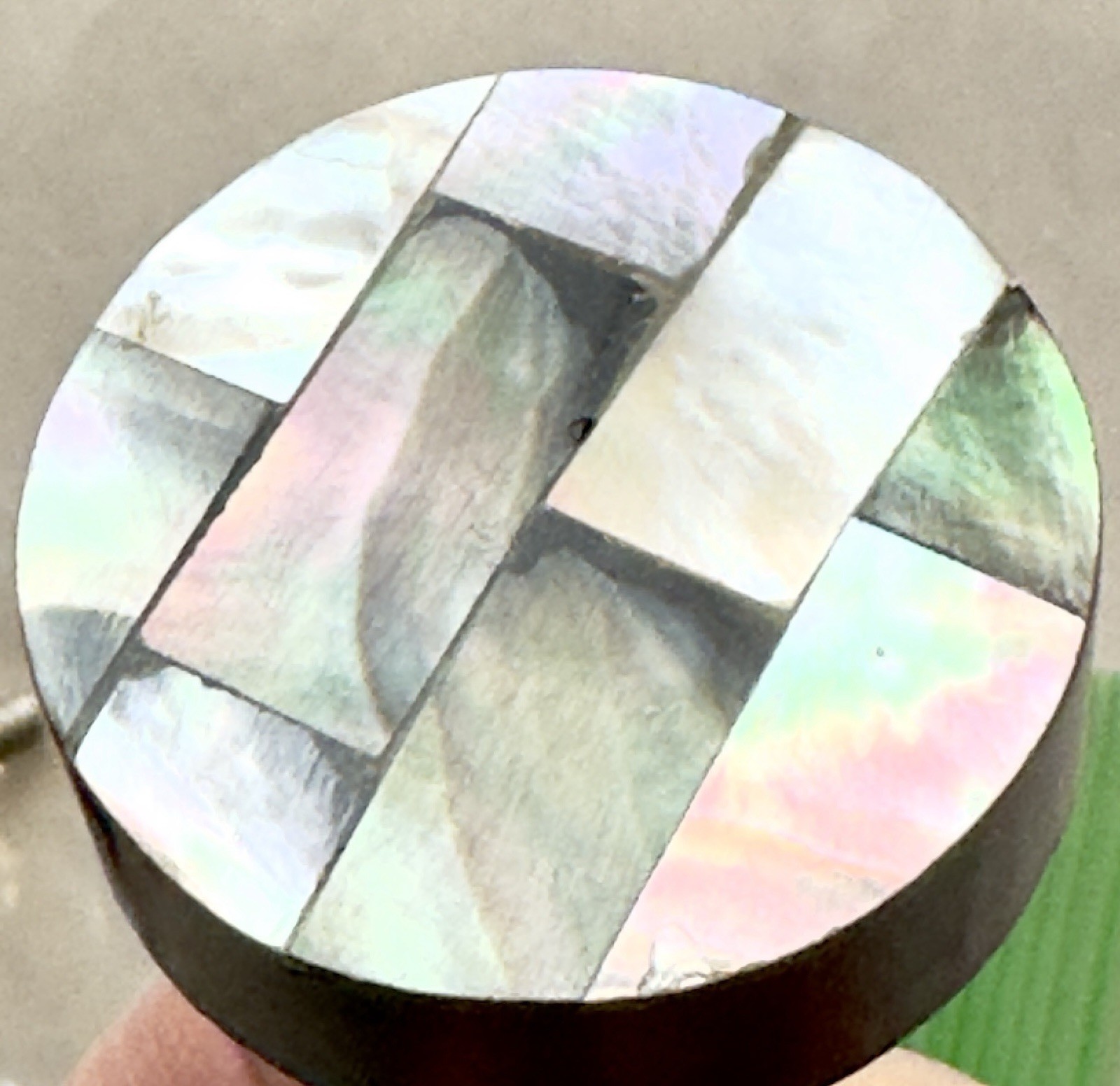 Vtg MOP Pull Handles Set/4 Mother of Pearl Black Round Drawer Knobs Long Screws