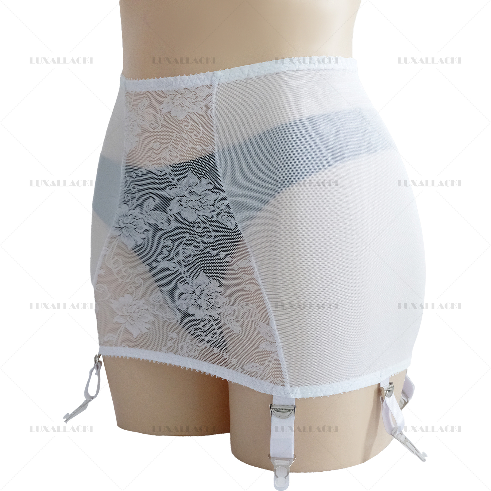 Luxallacki Mesh Floral Lace 6 Straps Garter Belt Shaping Girdle Sexy Lingerie
