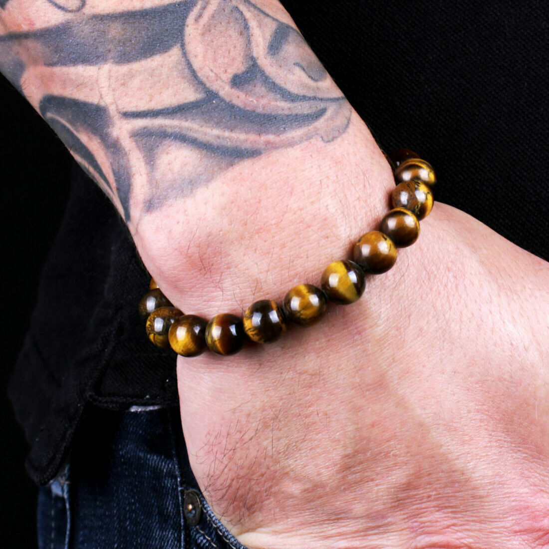 2PCS Men Bracelet Classic Lava Rock Tiger Eye Gem Stone Beaded Healing Boyfriend