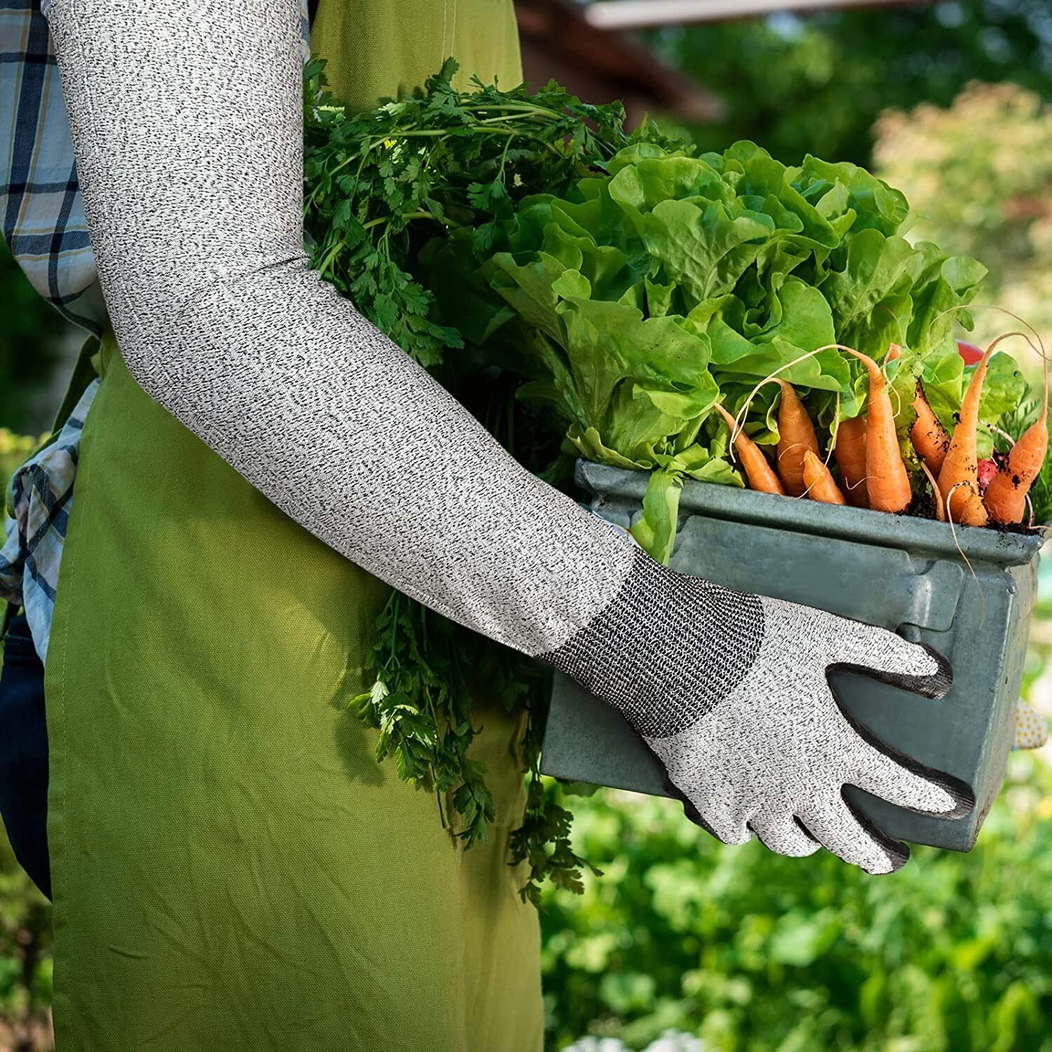 EvridWear Long Gardening Gloves Cut Resistant Sleeves with Nitrile Coated Palm