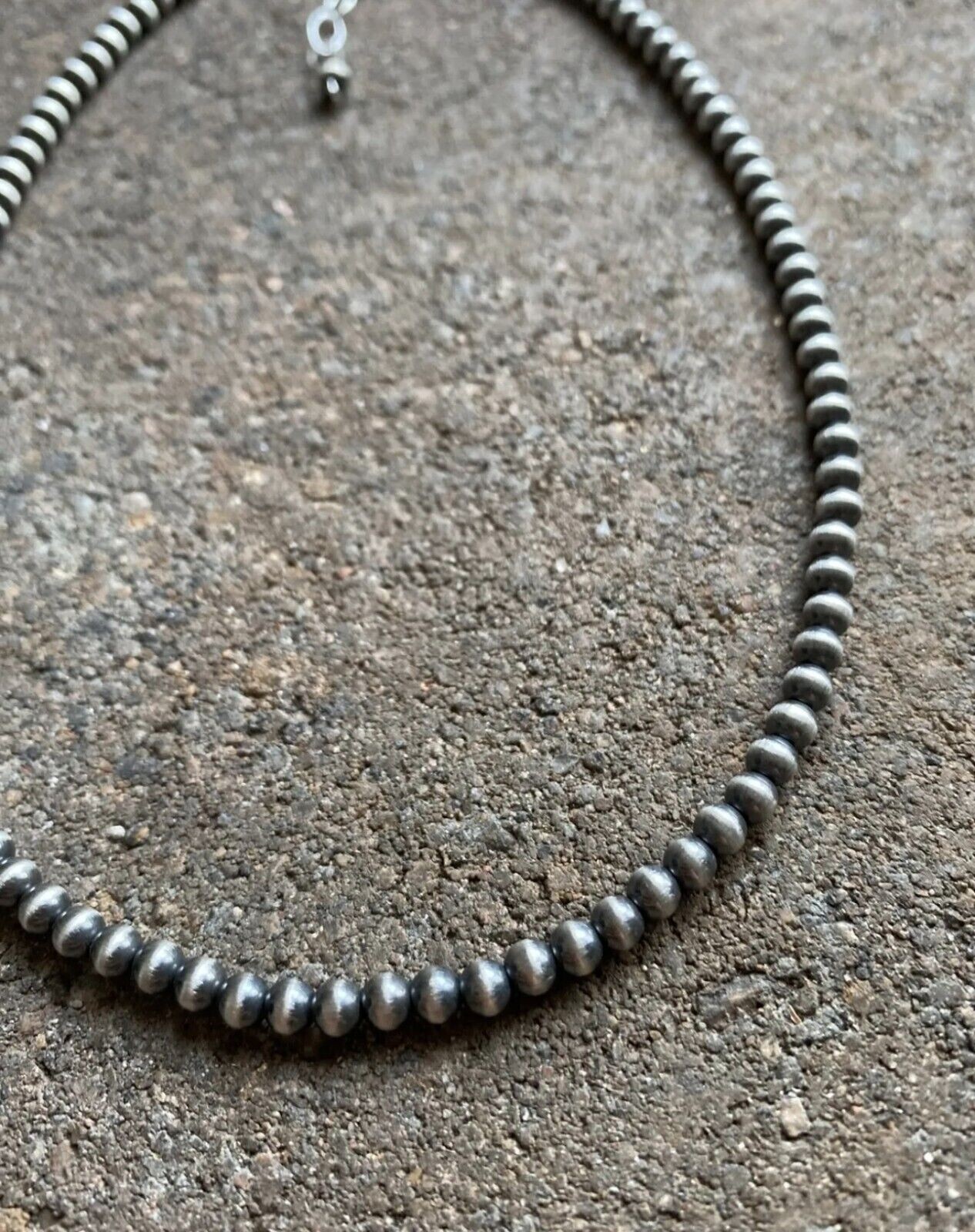 4mm 16 Inch 925 Sterling Silver Oxidized Pearls Bead Necklace Southwestern