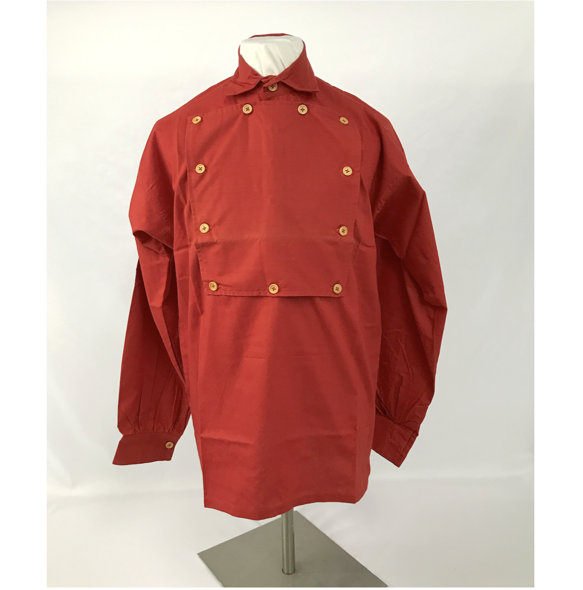Red Bib Front Firemans Shirt w/Wood Buttons- Reenactment, Civil War - Size Small