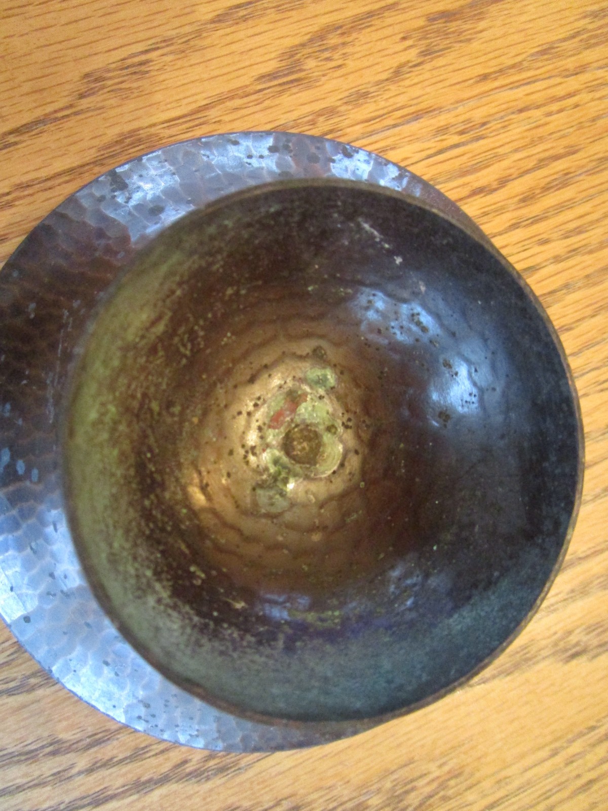 Vtg Inkwell ROYCROFT Signed Ink Well w Lid Arts Crafts Mission Hammered Copper