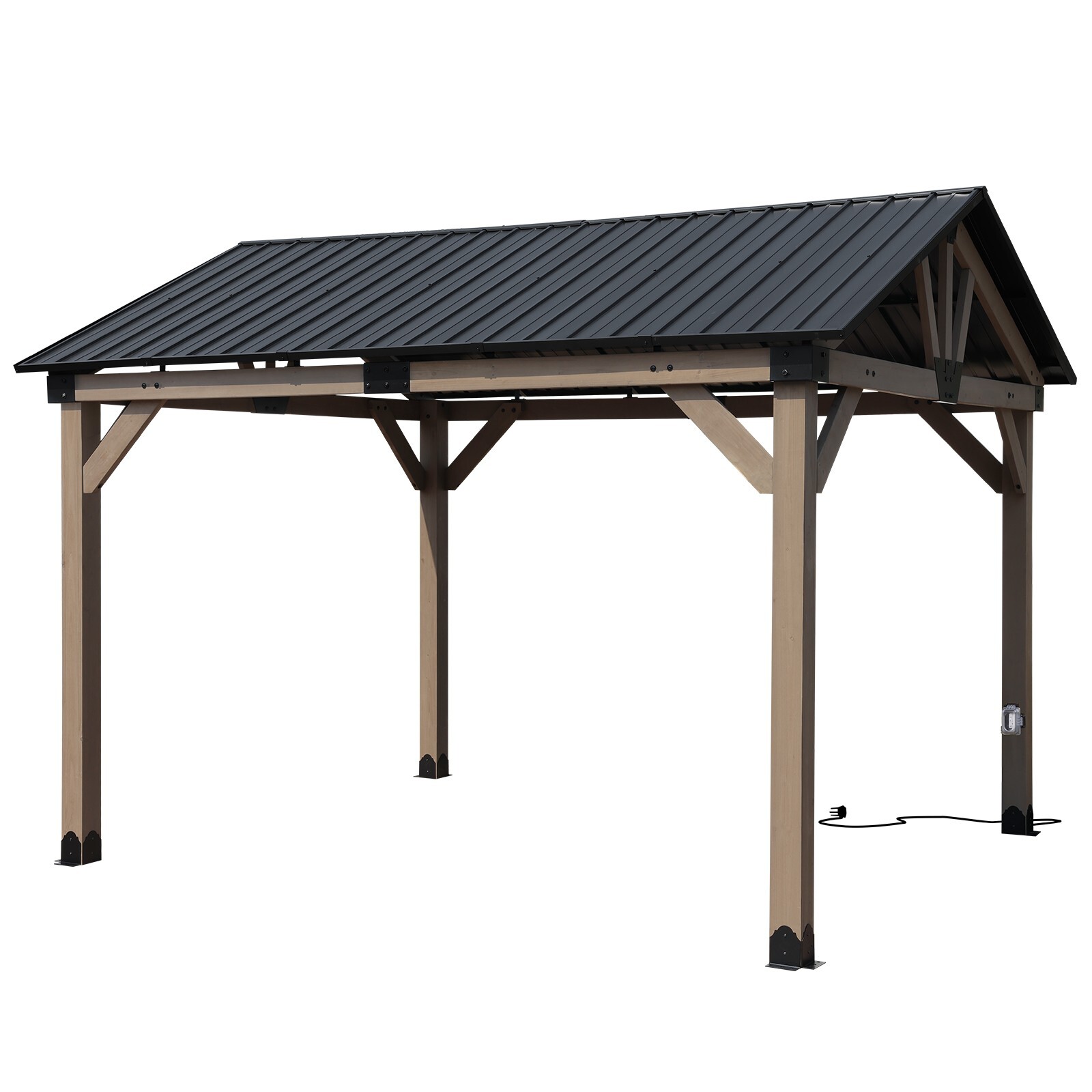 Aoodor 10'x 12' Hardtop Gazebo Outdoor Cedar Wooden Frame with Waterproof Socket