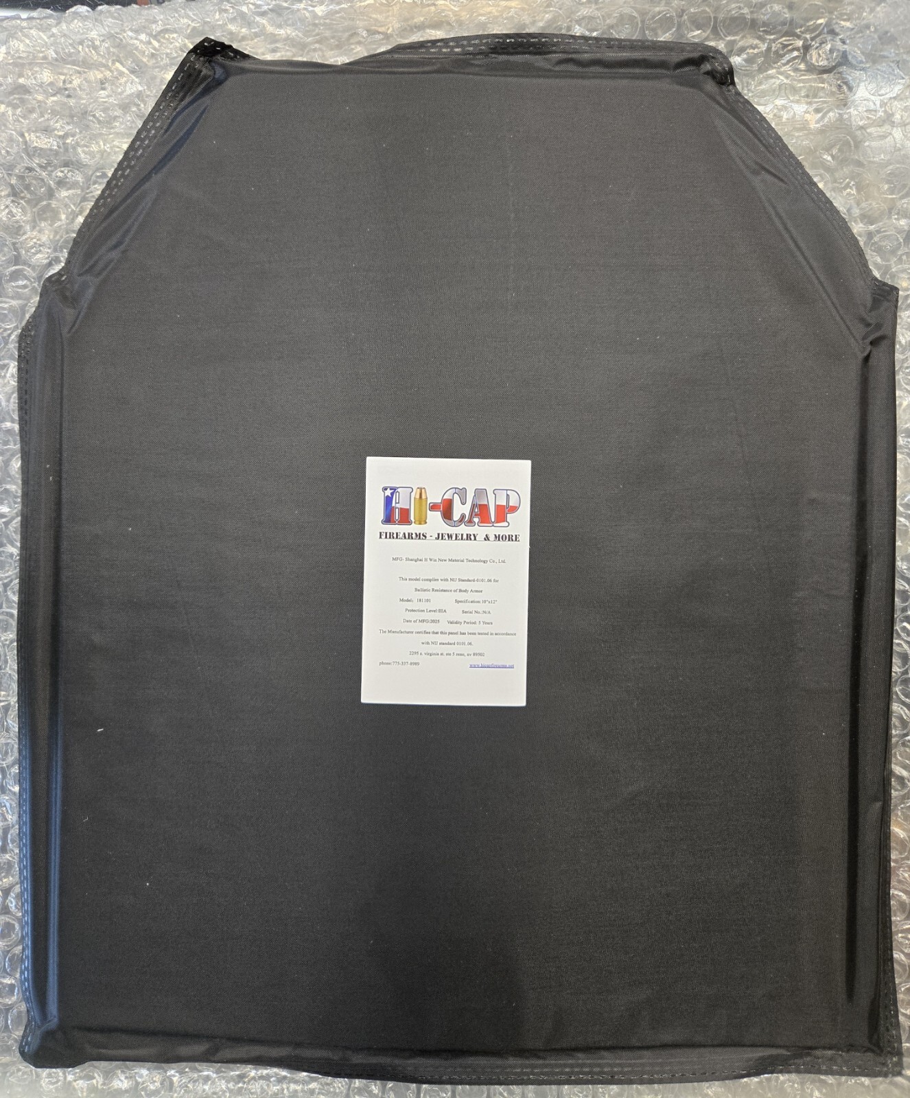 HI-CAP FIREARMS 10”x12” LEVEL IIIA 3A SOFT BALLISTIC PLATE SAPI CUT UHMWPE