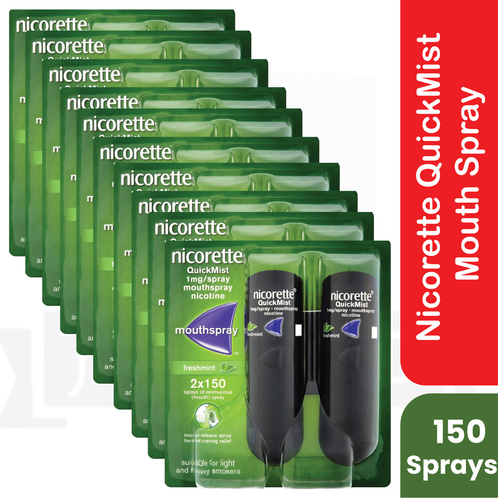 Nicorette Quickmist Duo, 2 x 150 sprays-PACK OF 10- FREE SHIPPING