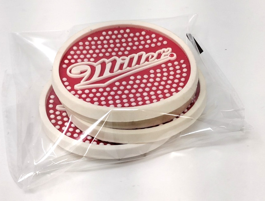 Miller Beer Coaster Set Of 4 Rubber Durable Flexible Washable Stocking Stuffer