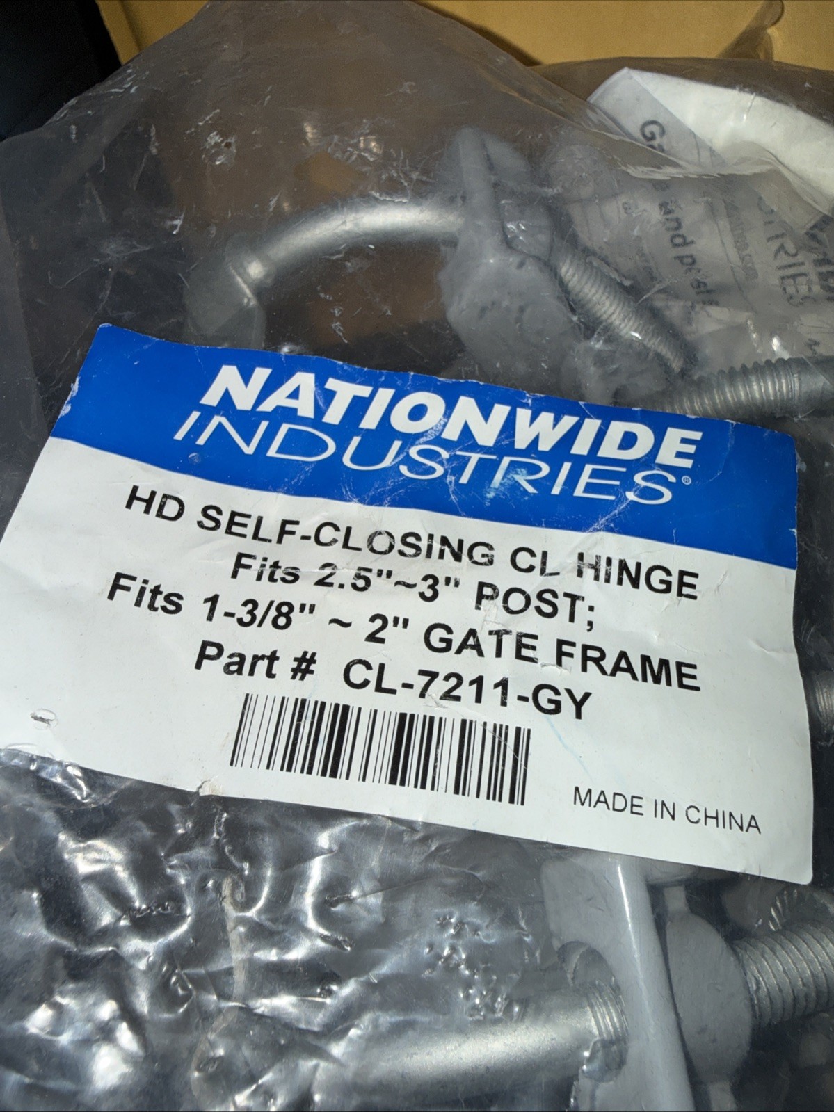 New Nationwide CL-7211-GY Self Closing Hinge 2-1/2" to 3" Durable Construction