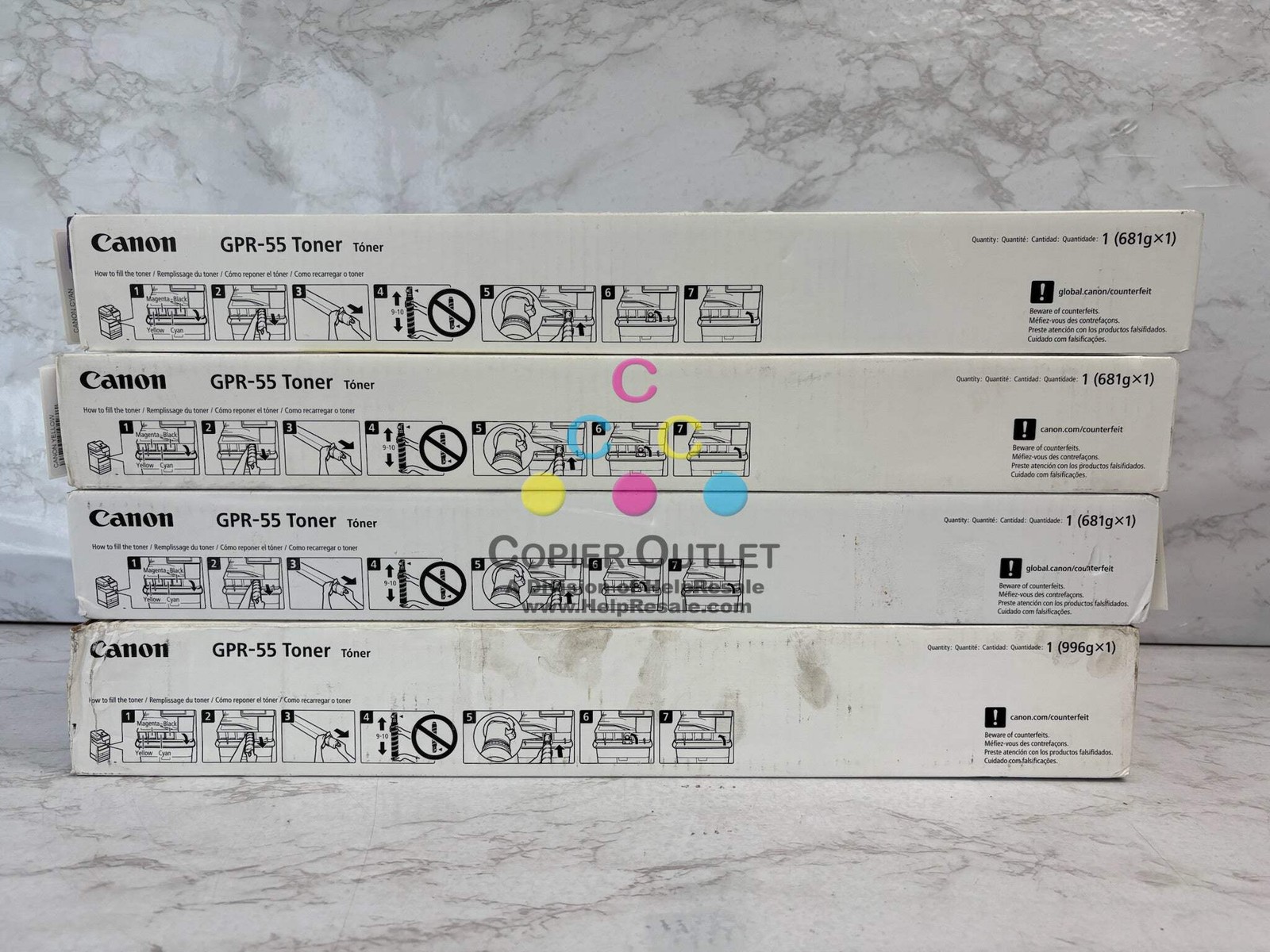 4 Genuine Canon iRAC5535i,C5540i,C5550 Cyan, Yellow & Black GPR-55 CYYK Toners