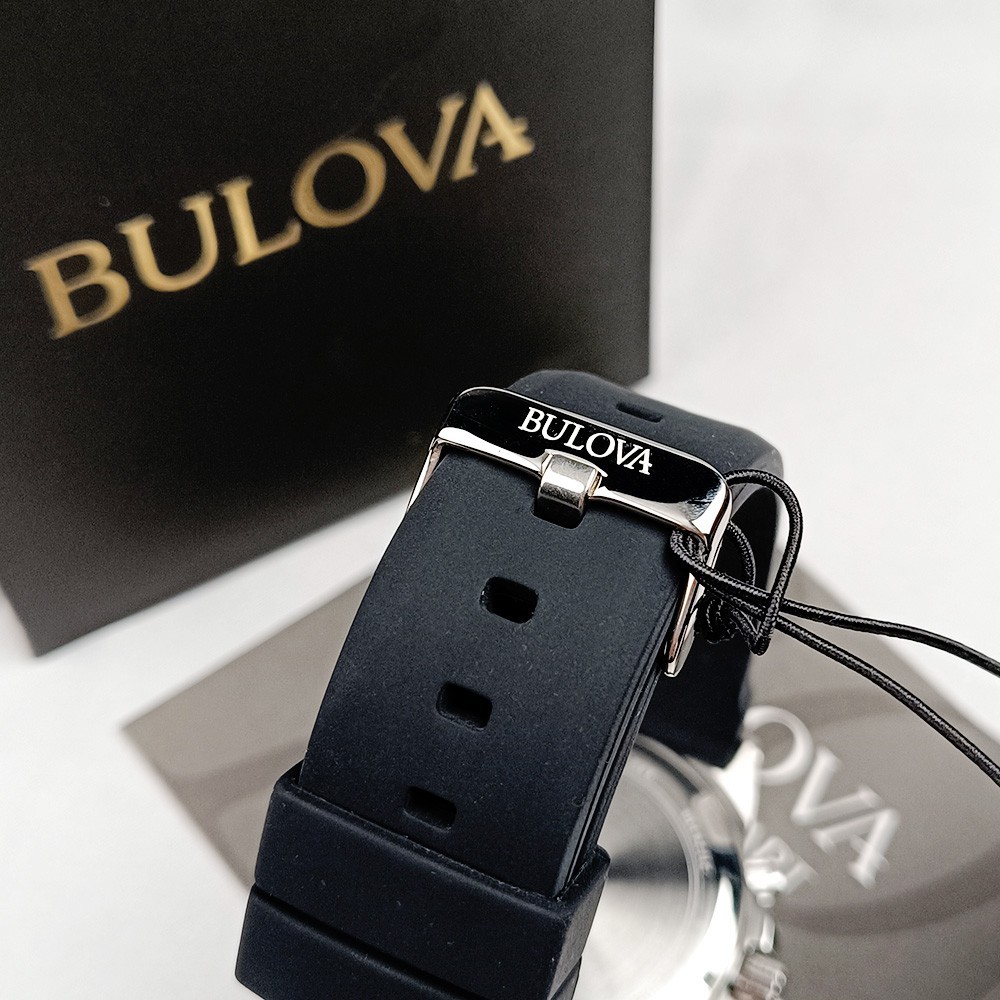 Bulova Marine Star 98B127 Chronograph Black Dial Rubber Strap Men's Quartz Watch