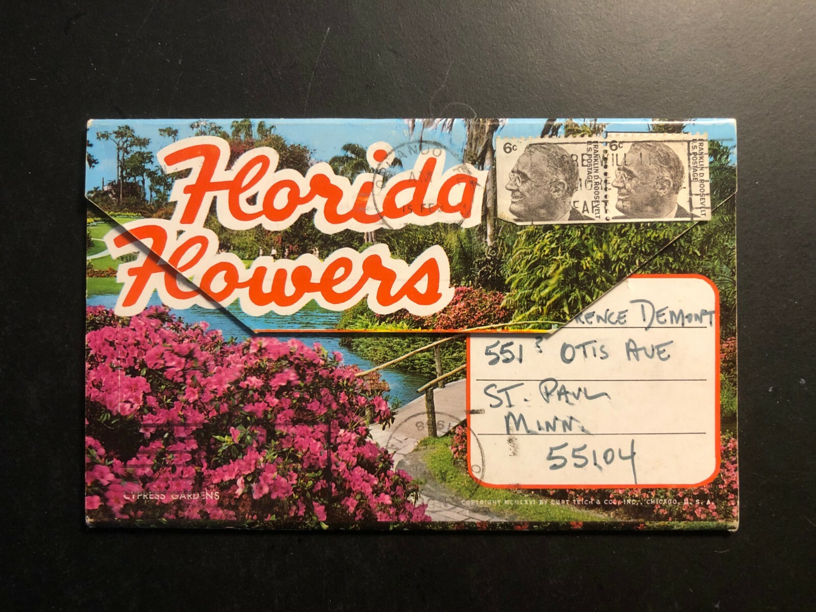 Old Vintage"FLORIDA FLOWERS" Fold Out Views Printed 1964 Made in USA