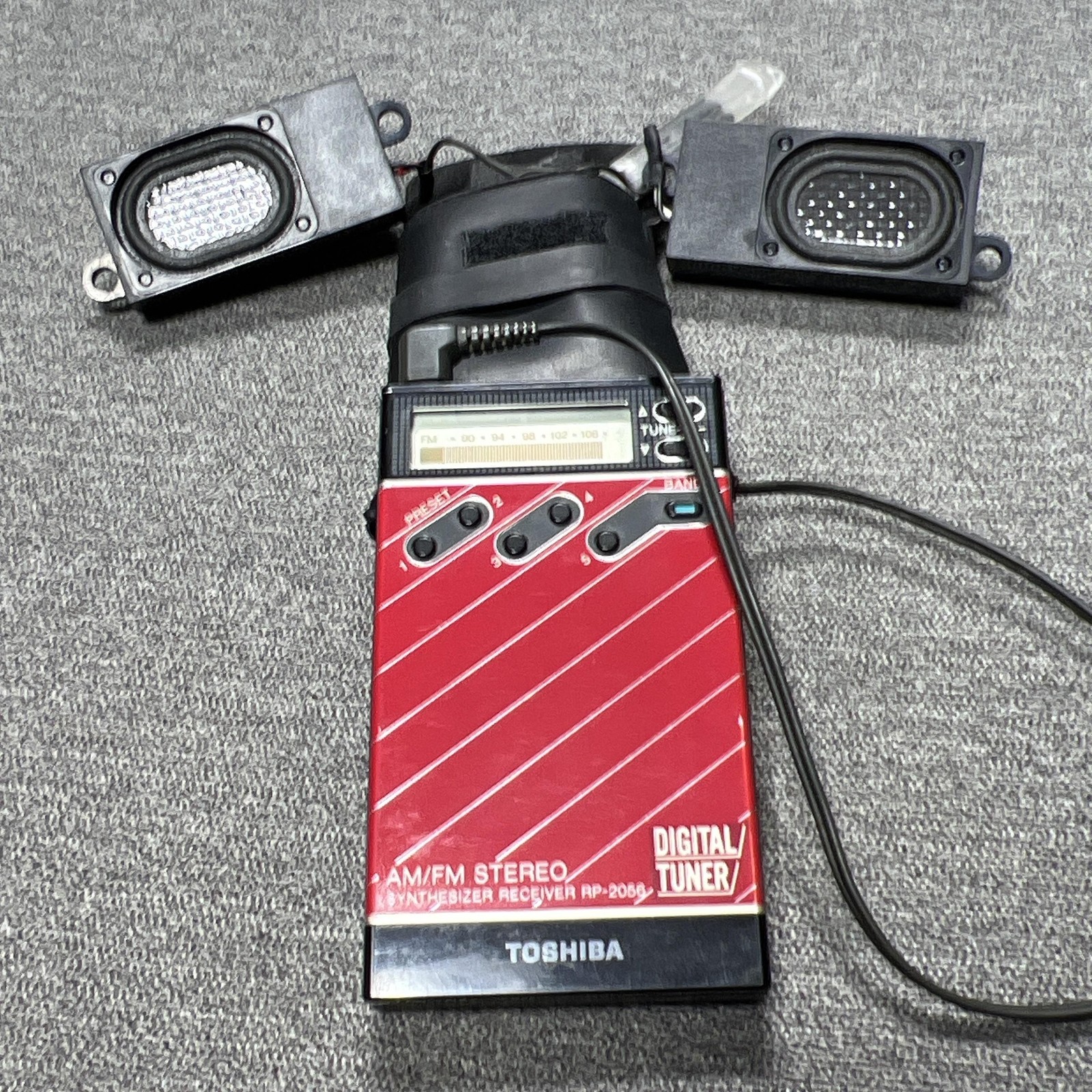 Vintage Toshiba RP-2056 AM/FM Stereo Pocket Radio Red Digital Tuner Japan Tested