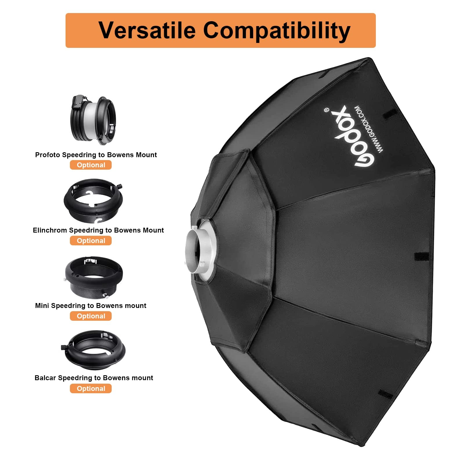 Godox Octagon Softbox 37" 95cm Bowens Mount and Honeycomb Softbox for Monolight
