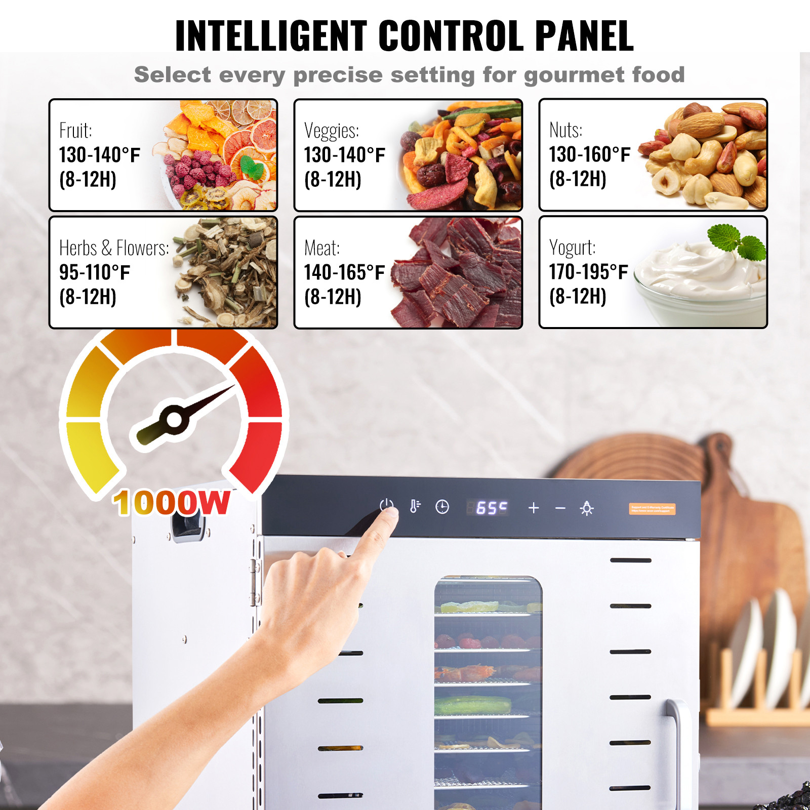 10 Trays Food Dehydrator 1000W Stainless Steel Vegetable Jerky Dryer Machine