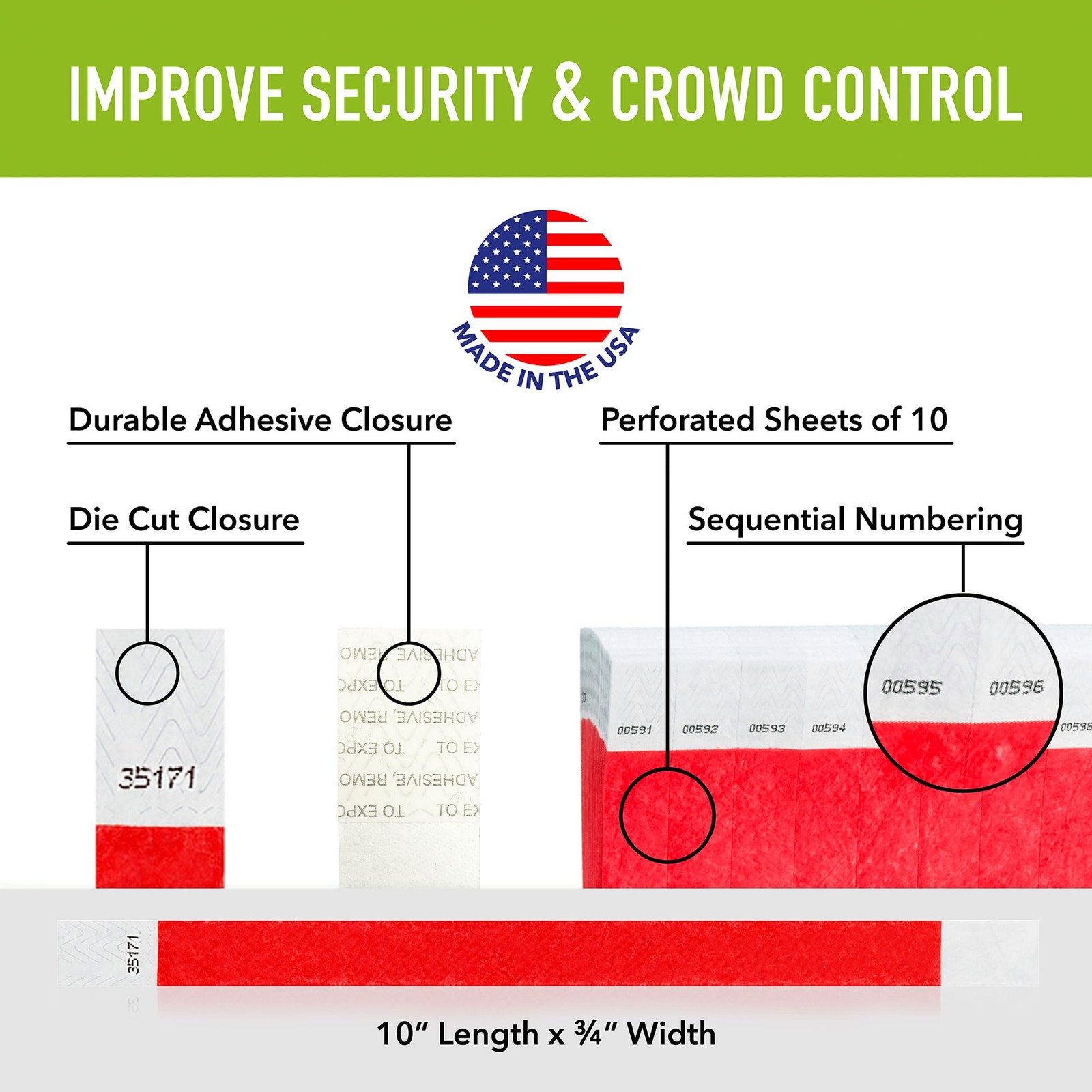 600 WristCo Neon Red Tyvek Wristbands for Events - Tamper-Proof 600,