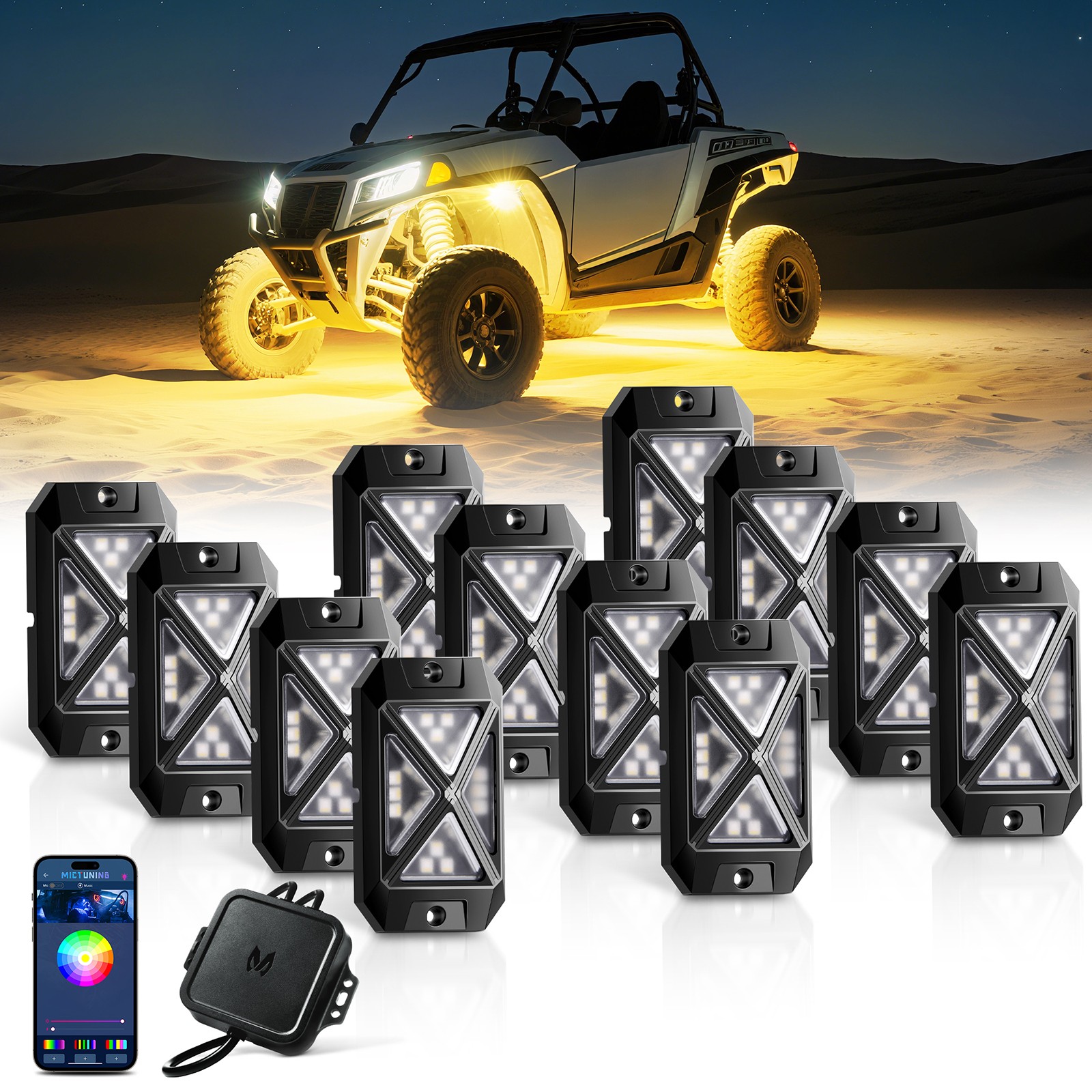 MICTUNING C4 RGBW LED Rock Lights 12 Pod Car Underglow Neon Accent Light LED Kit