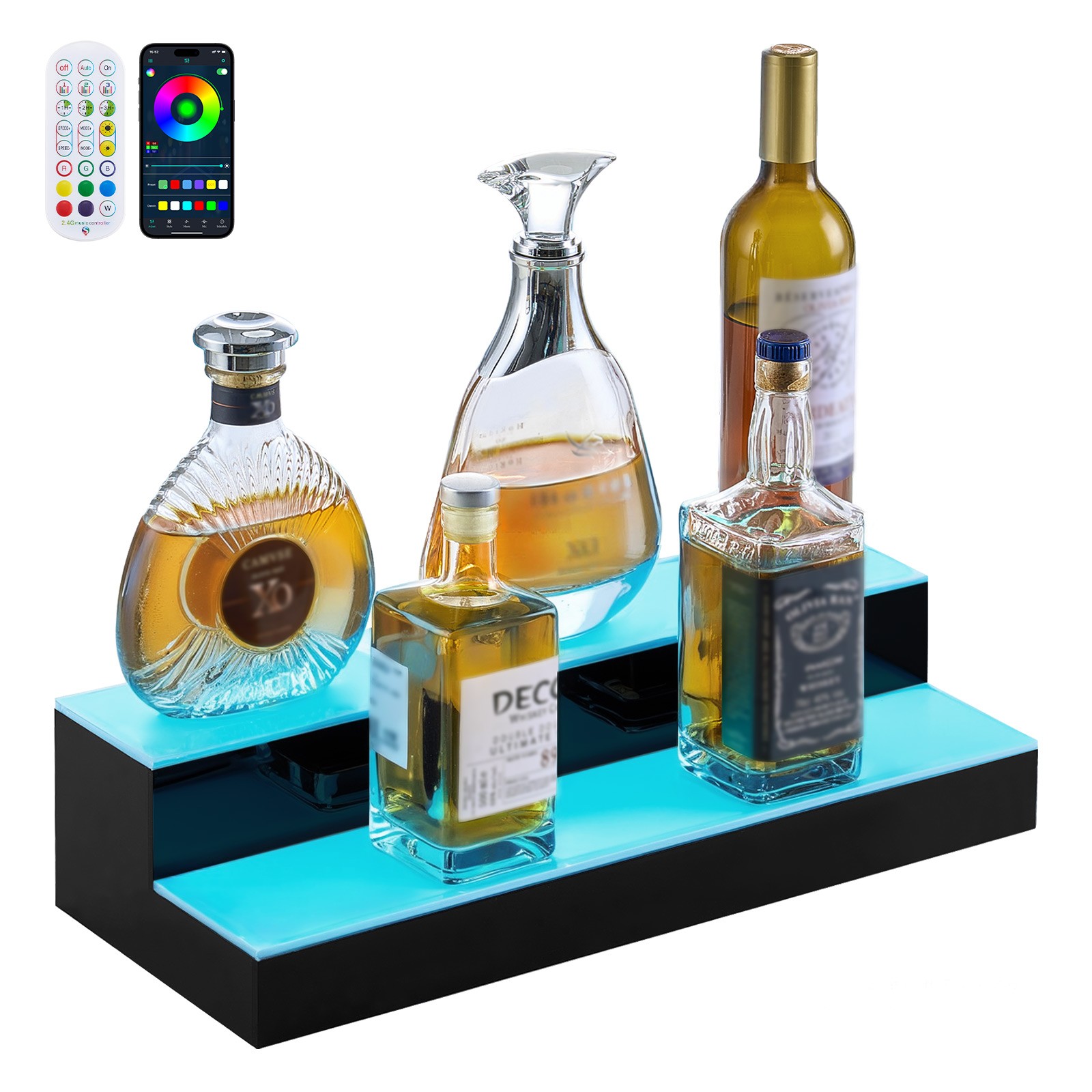 VEVOR LED Lighted Liquor Bottle Display 2 Tiers 20 Inches for 10 Bottles