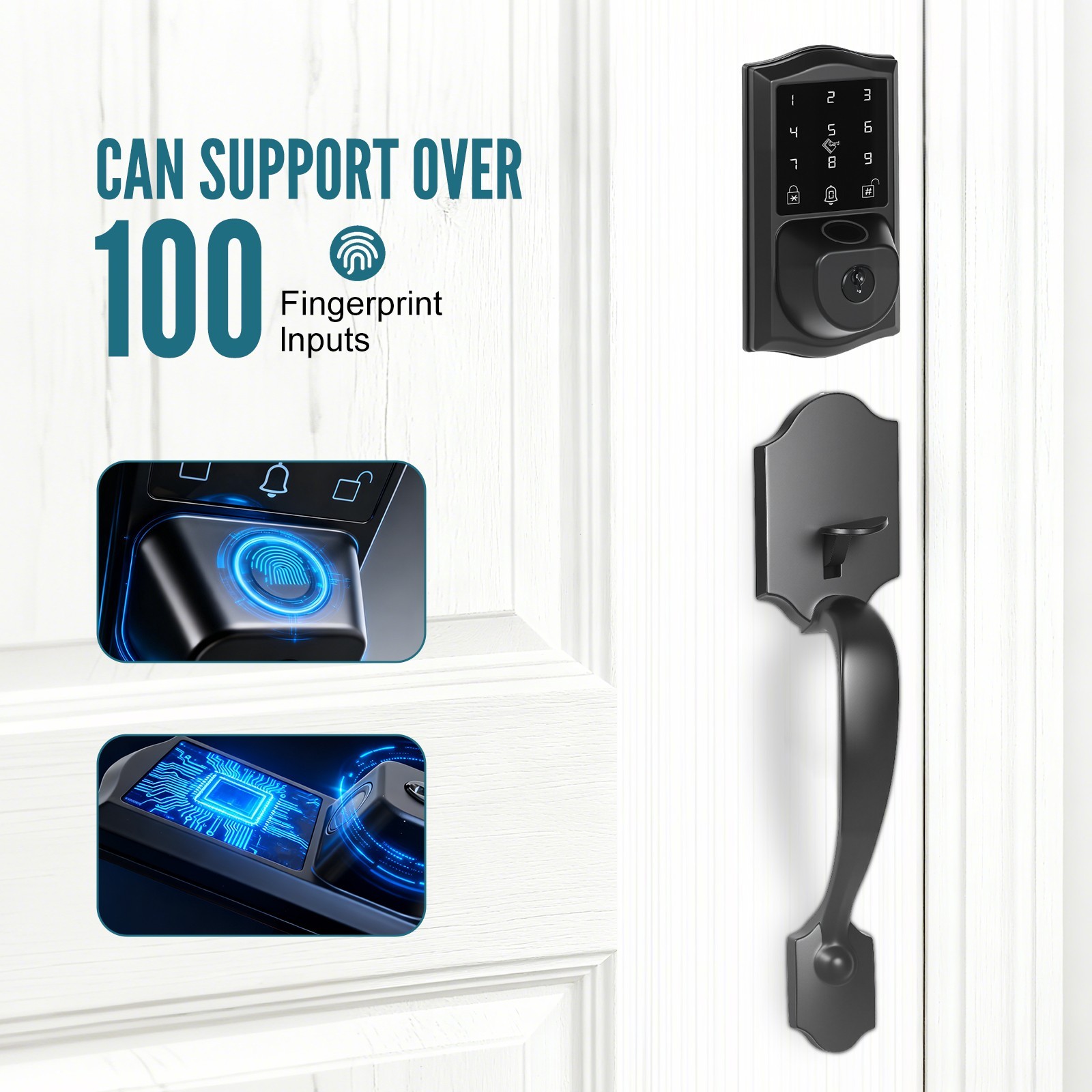 Smart Deadbolt Fingerprint Door Lock with Handle Set, App Control,Voice Prompts