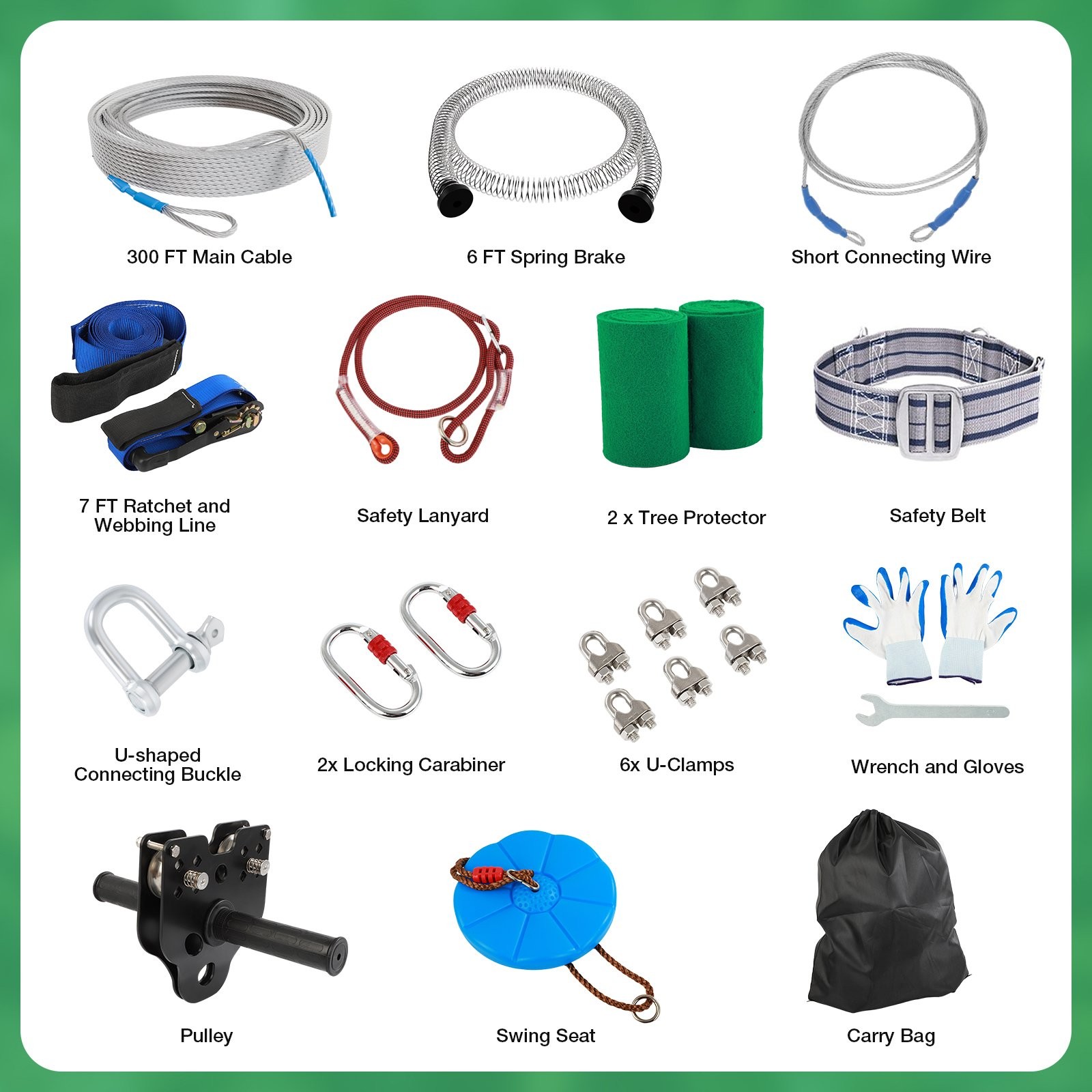 300FT Zip Line Kit for Kids and Adult - Up To 400LBS Quick Tighten Zipline Kit