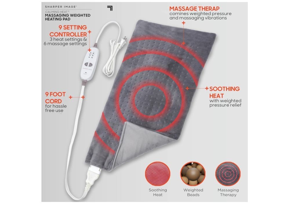 Sharper Image Calming Heat Massaging Weighted Heating Pad 18 Combos 9 Setting