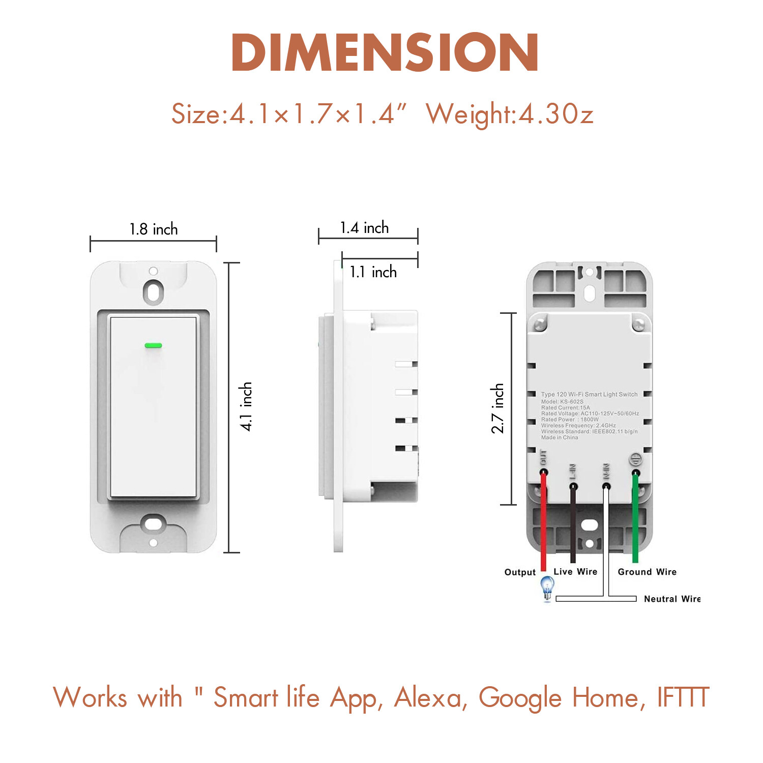 3 Pack Smart WIFI Switch Light Wall Works with Amazon Alexa Home, Smart life APP