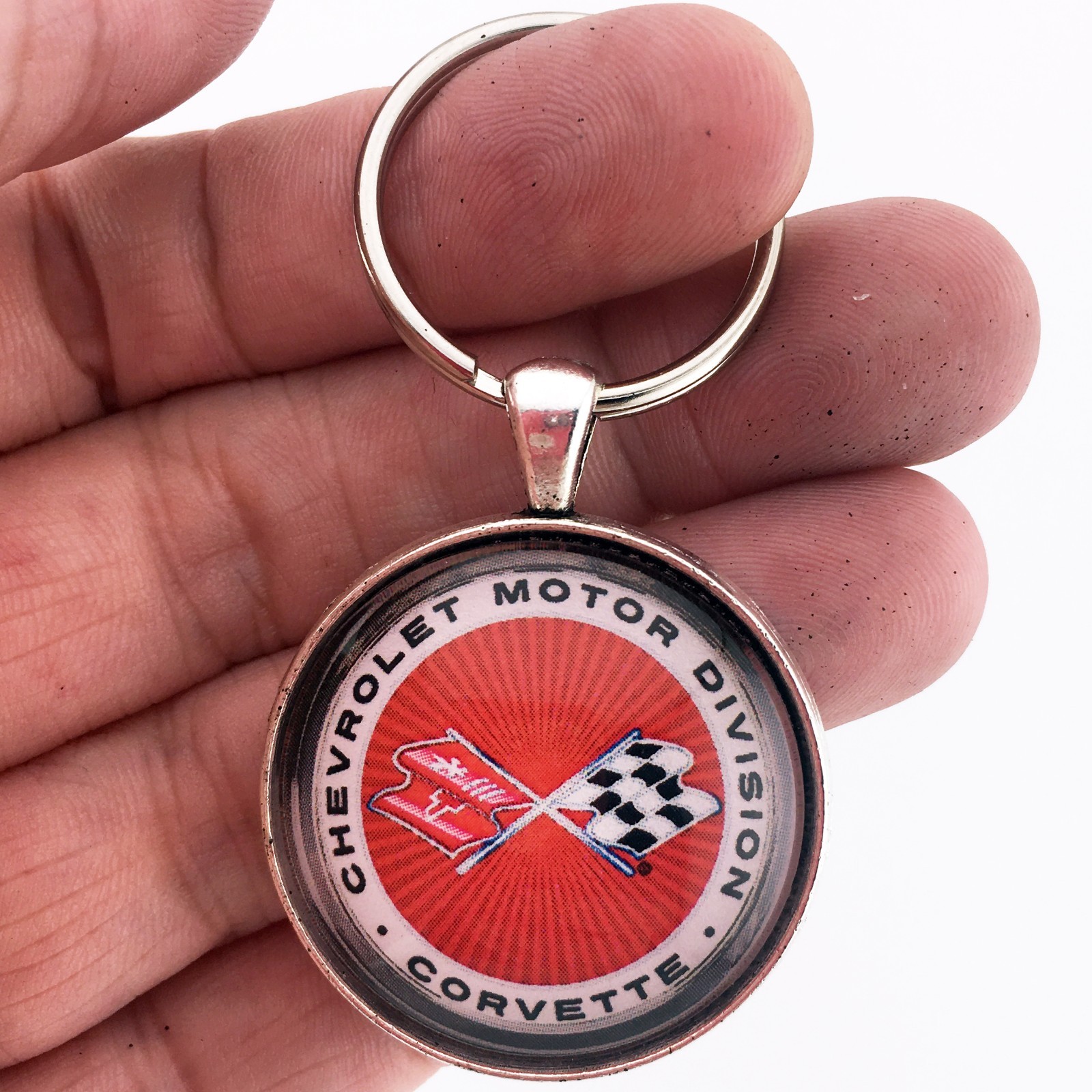 Vintage C3 Corvette Racing Flags Chevrolet Motor Division 1.2" Diameter Keychain