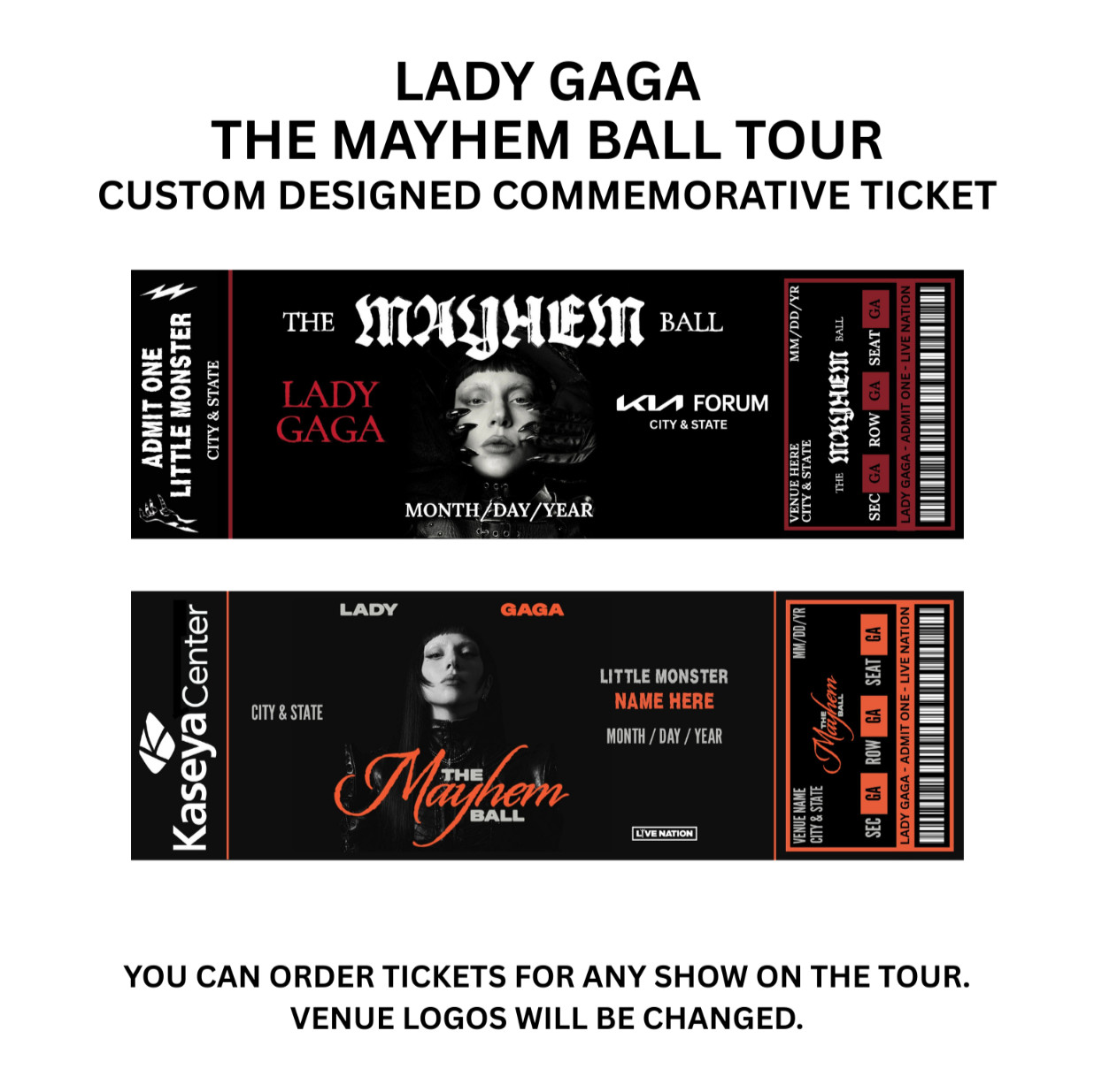 Lady Gaga The Mayhem Ball Tour Custom Design Commemorative Ticket