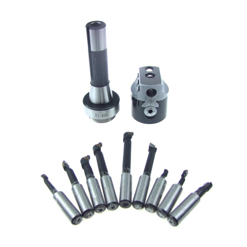 HFS(R) 9Pc Set 2" Boring Head R8 Shank 1/2" Carbide Bar Set Bridgeport Milling