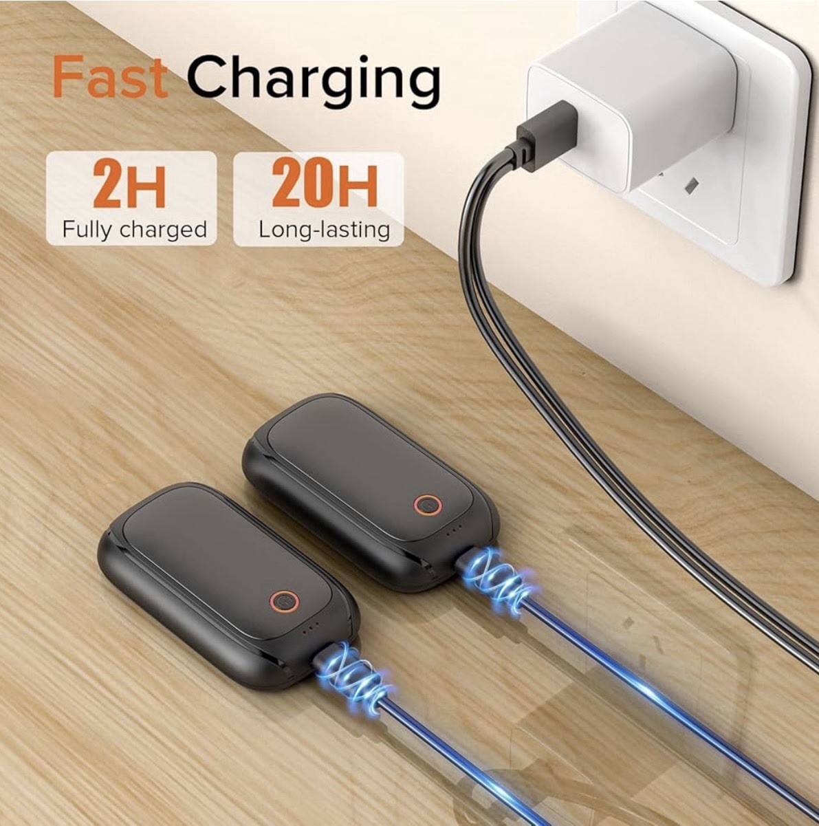 Two rechargeable magnetic hand warmers, heating time 12 hours