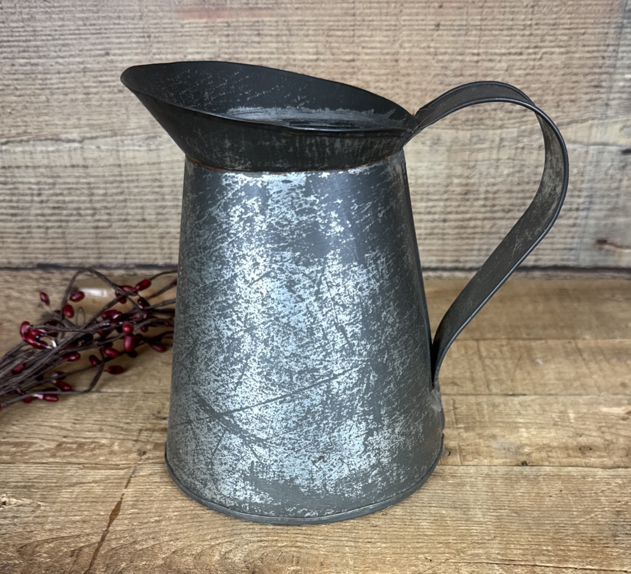 Early Antique Tin Pitcher Tinsmith Made Primitive Pitcher