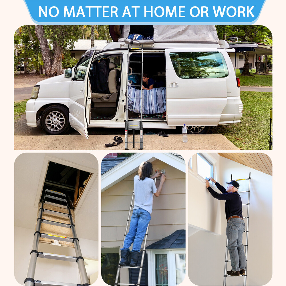 6.2M Portable Heavy Duty Aluminium Telescopic Ladder Extendable With Safety Hook