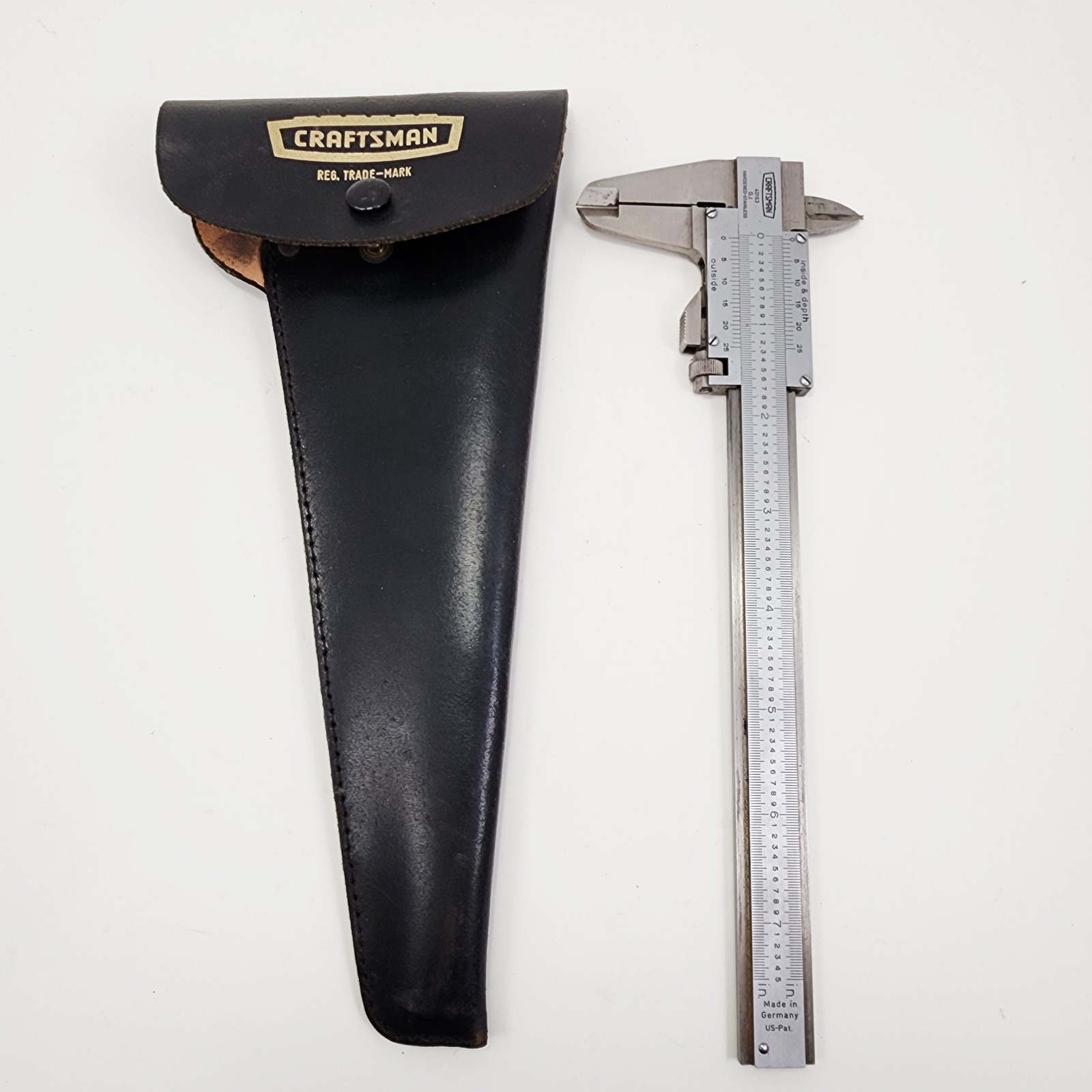 Vtg Craftsman 40163 DJ Stainless Steel Caliper Tool West Germany w/ Leather Case