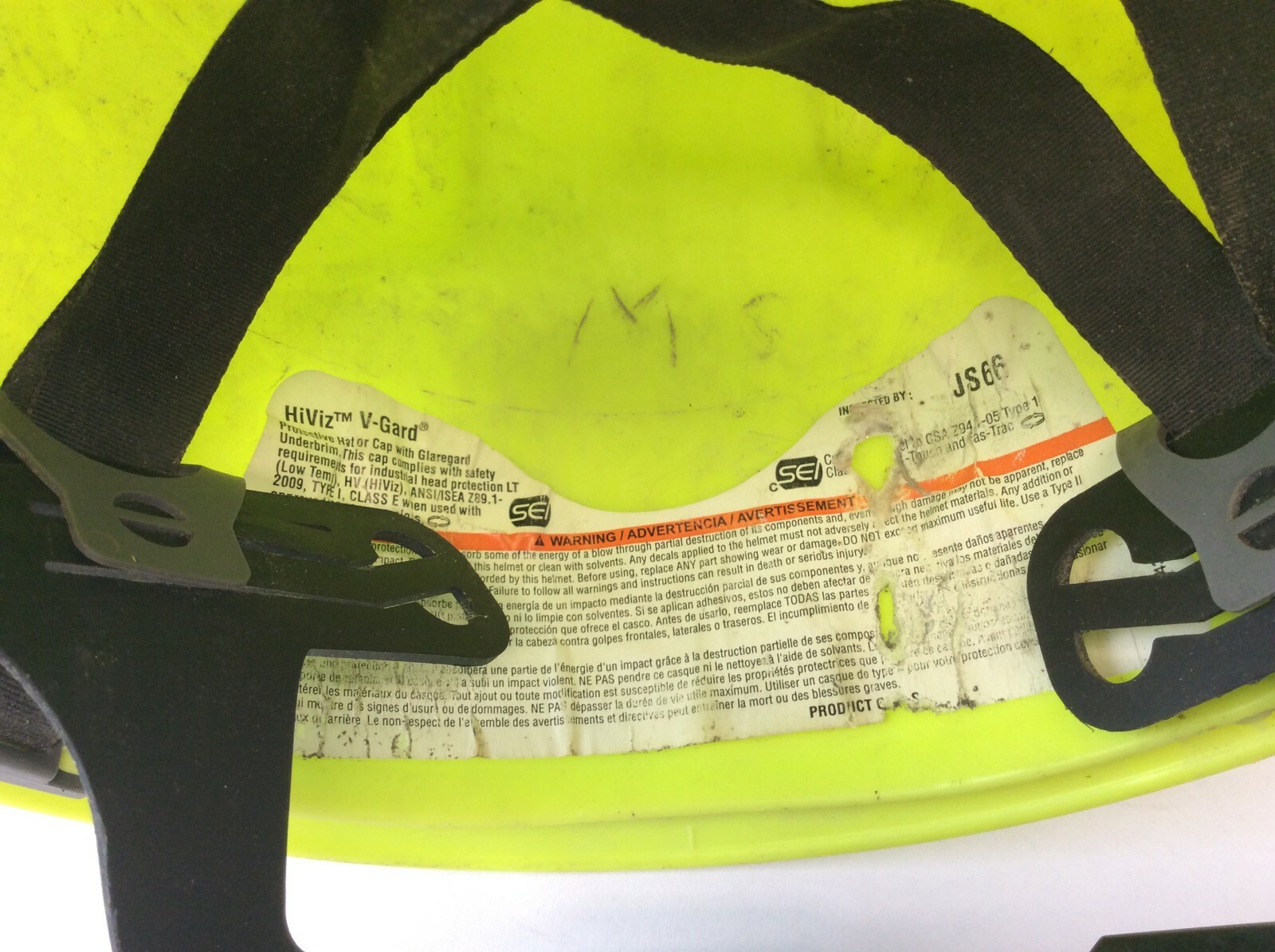 Vintage Used Minerals Technologies Yellow/Green HiViz V-Gard MSA Medium Hardhat