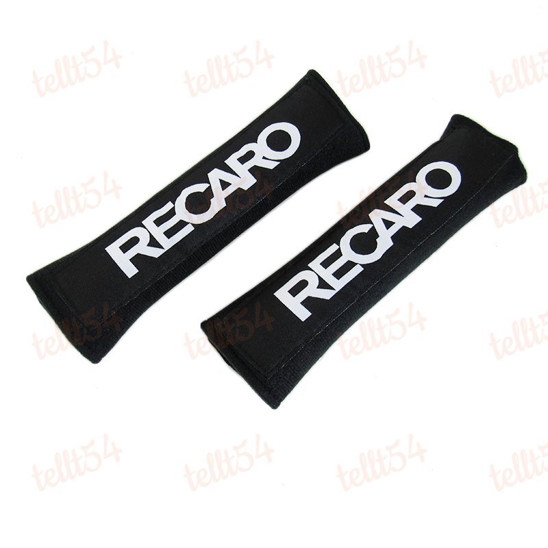 X2 Black RECARO Logo Racing Embroidery Soft Cotton Seat Belt Cover Shoulder Pads