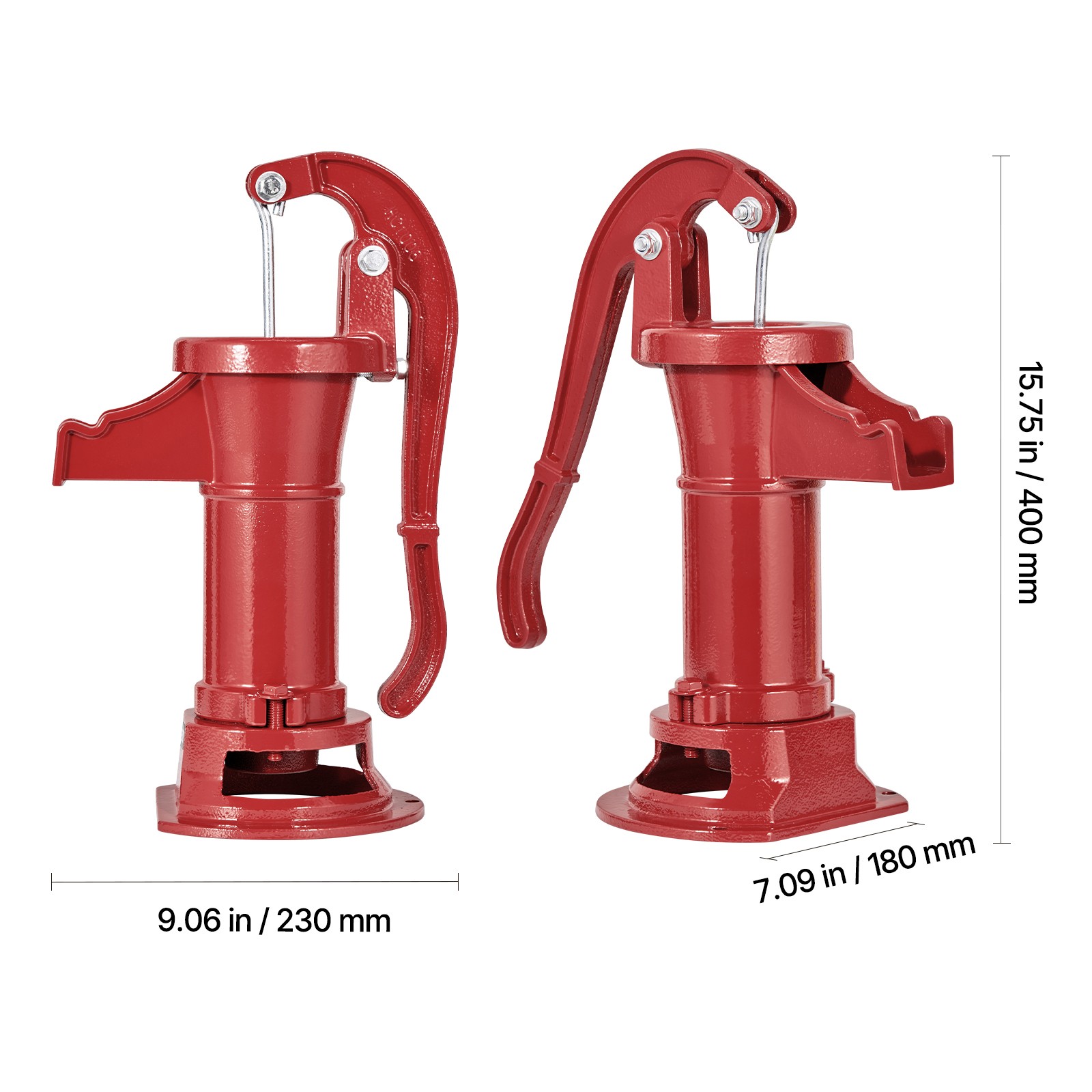 Uimoso Antique Cast Iron Manual Water Pump, 25ft Lift, Red Design