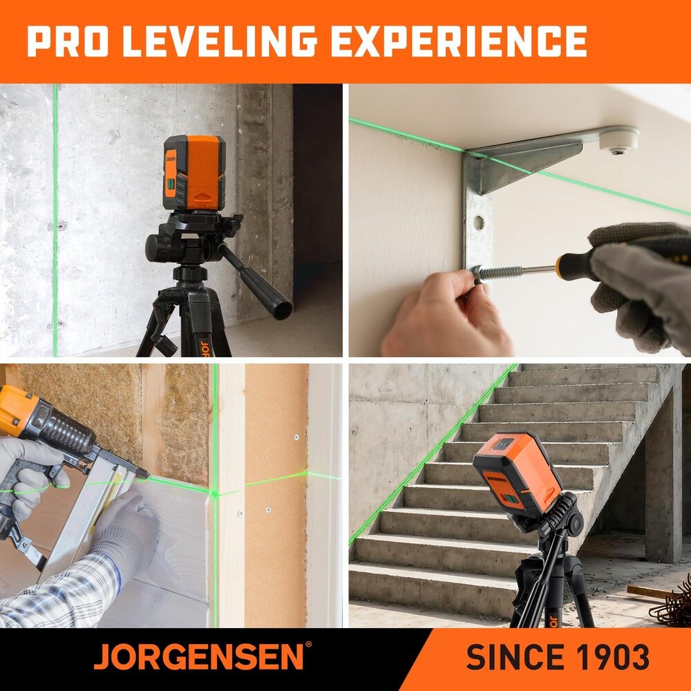JORGENSEN 100FT Laser Level w/Tripod Dual Modules Self Leveling Cross Line Laser
