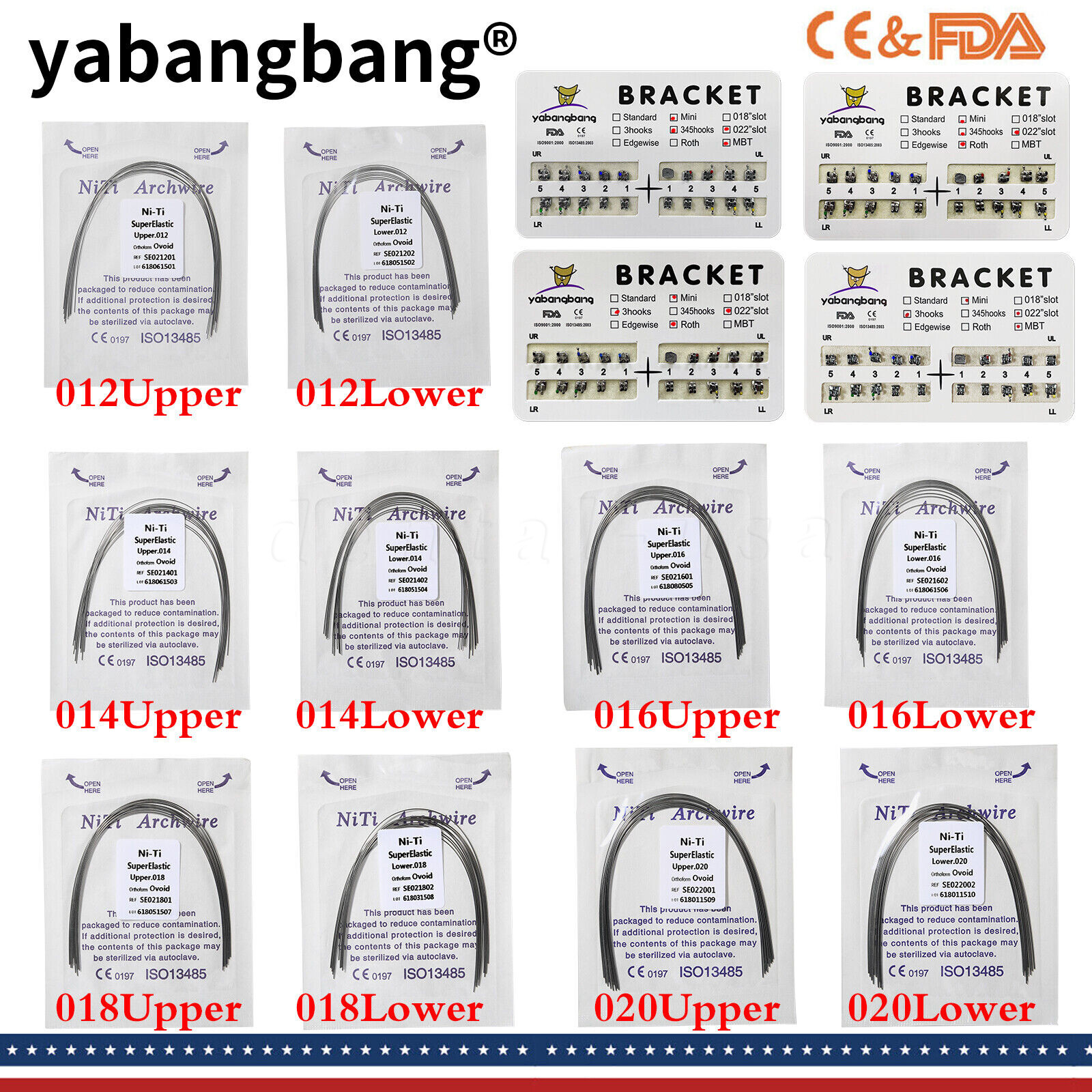 Dental Orthodontic Bracket Braces Roth/MBT 345 Hooks /Super Arch Wire Niti Round